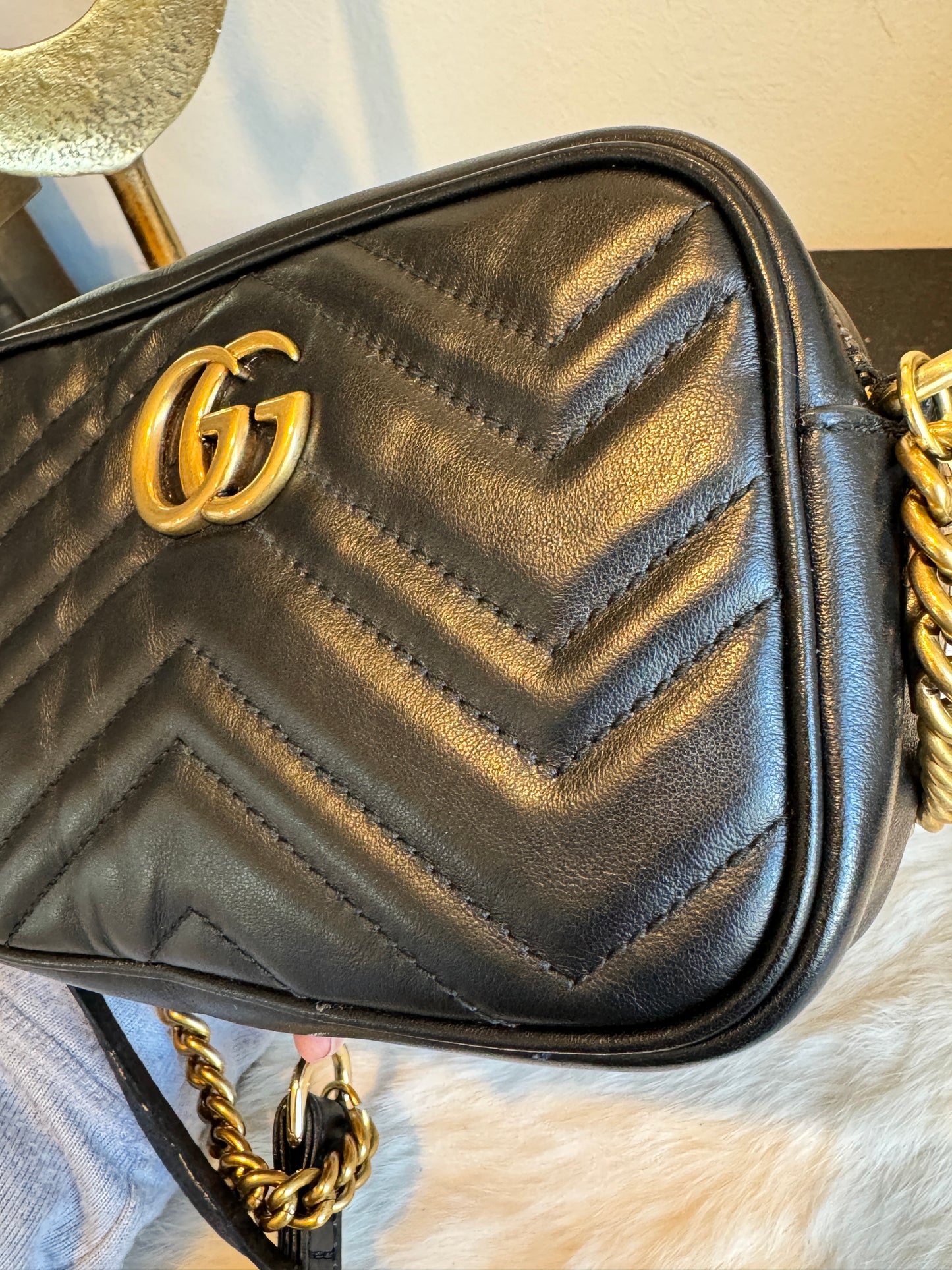 GUCCI Mini Marmont Camera Bag Black