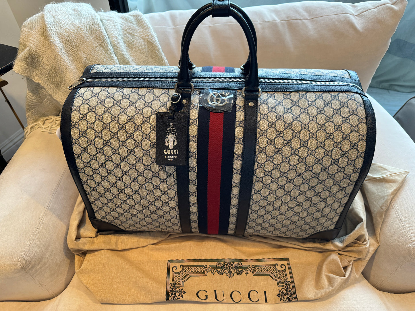 Gucci Savoy Supreme Maxi Duffel Navy