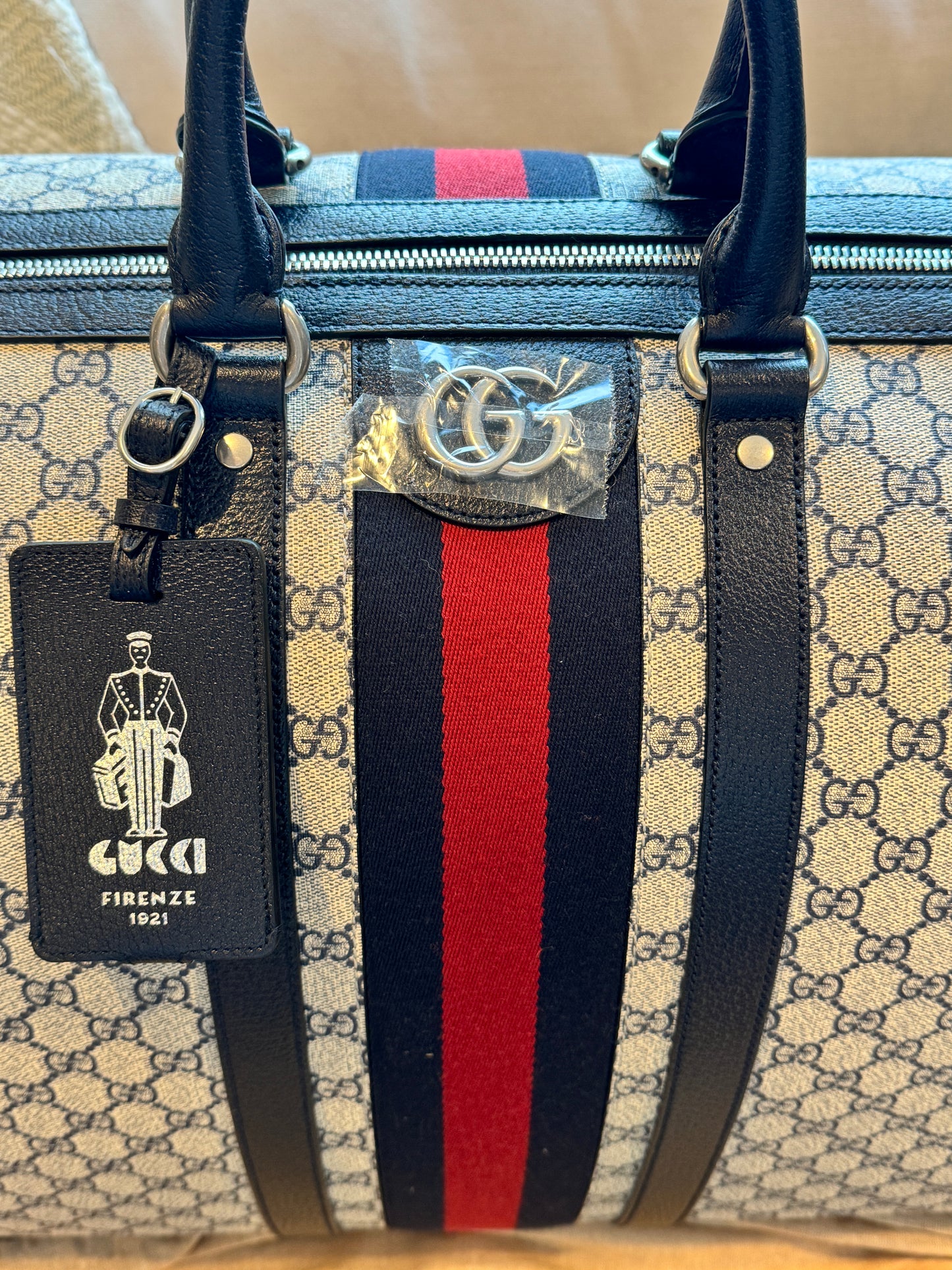 Gucci Savoy Supreme Maxi Duffel Navy