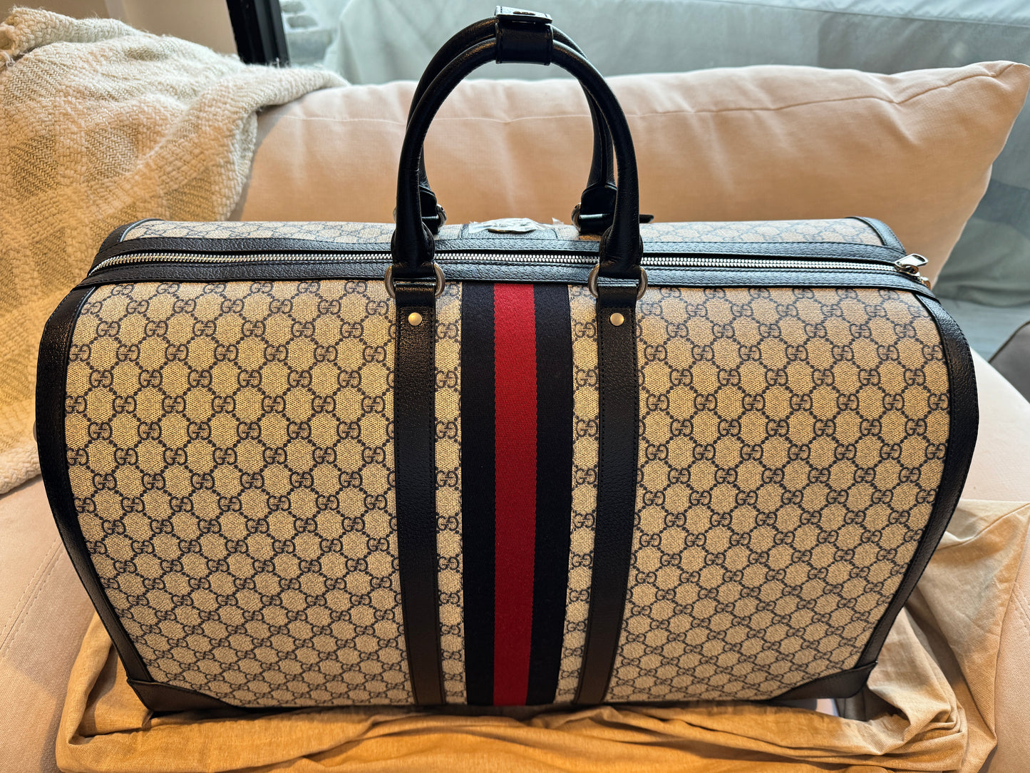 Gucci Savoy Supreme Maxi Duffel Navy