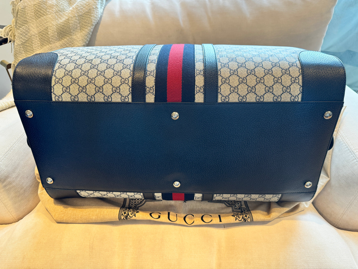 Gucci Savoy Supreme Maxi Duffel Navy