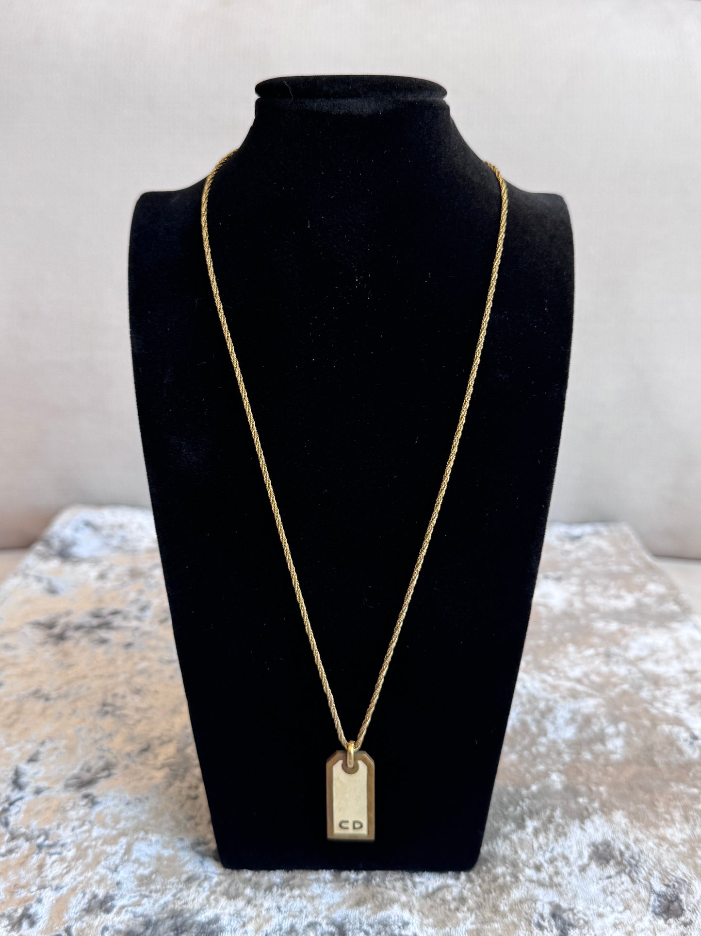 Christian Dior Gold-Tone Dog Tag Necklace Vintage Jewelry