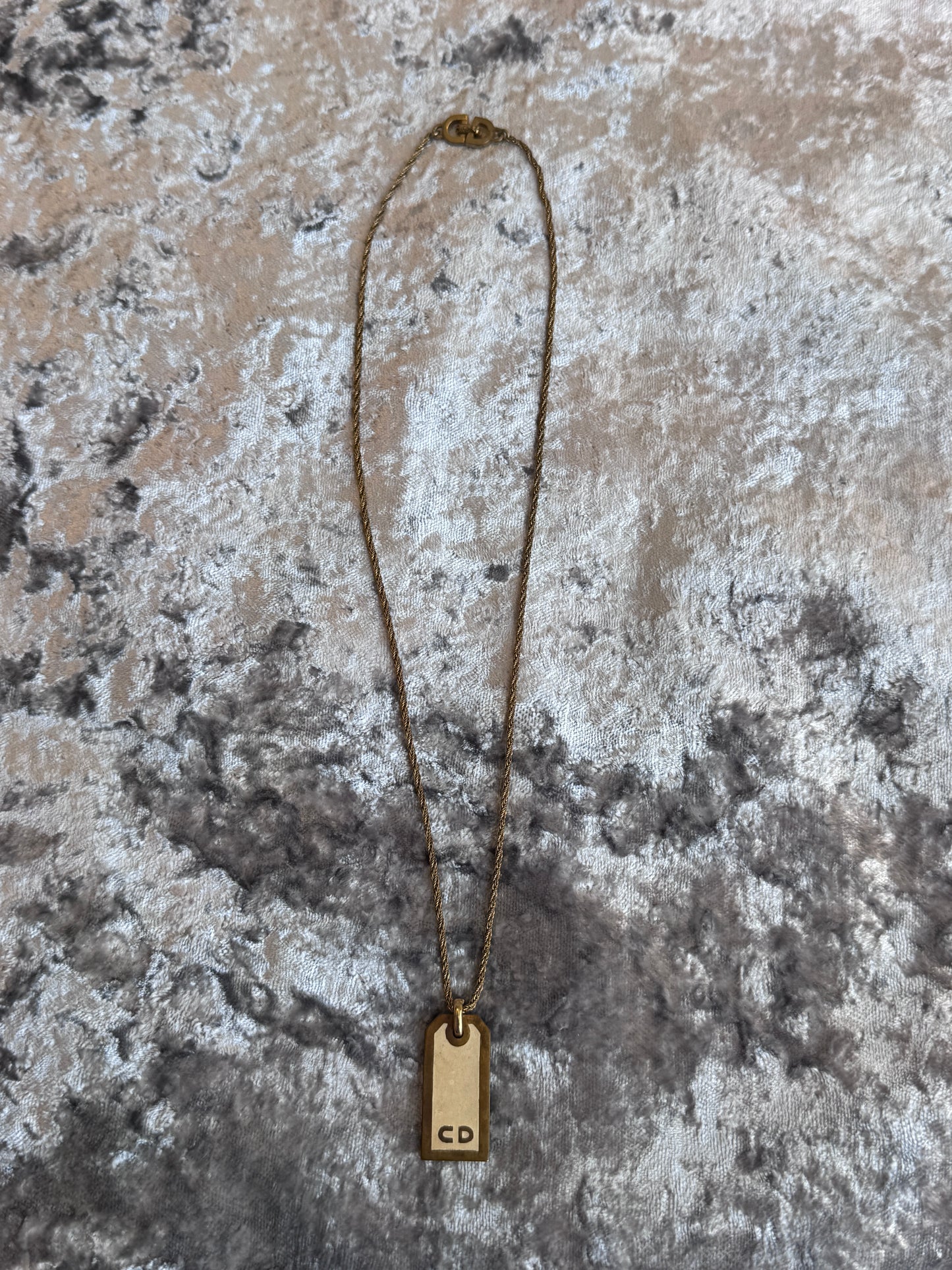 Christian Dior Gold-Tone Dog Tag Necklace Vintage Jewelry