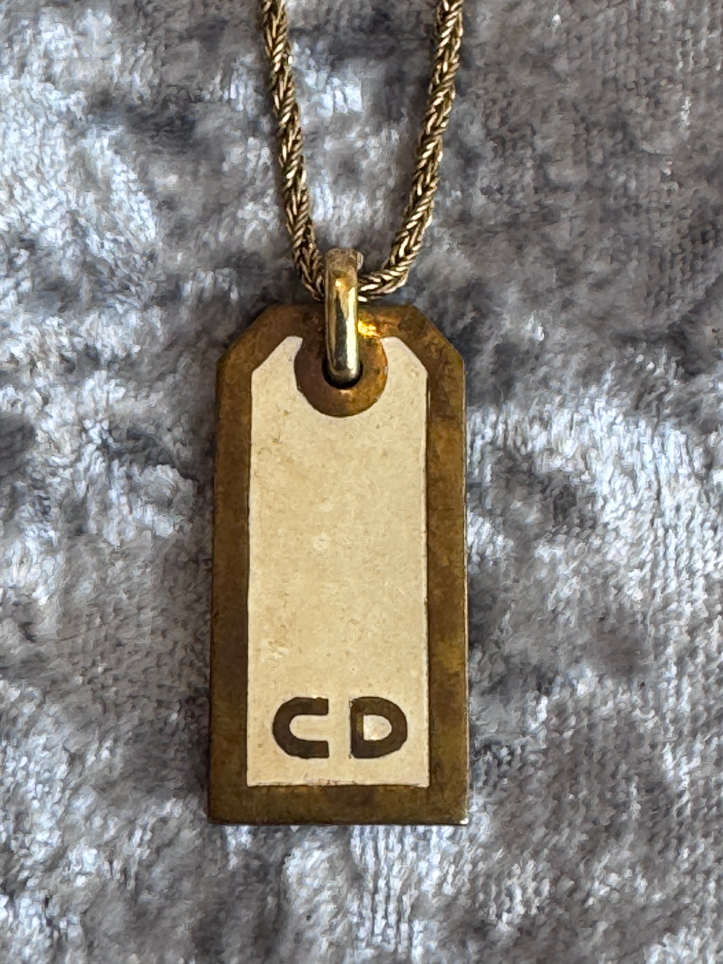Christian Dior Gold-Tone Dog Tag Necklace Vintage Jewelry