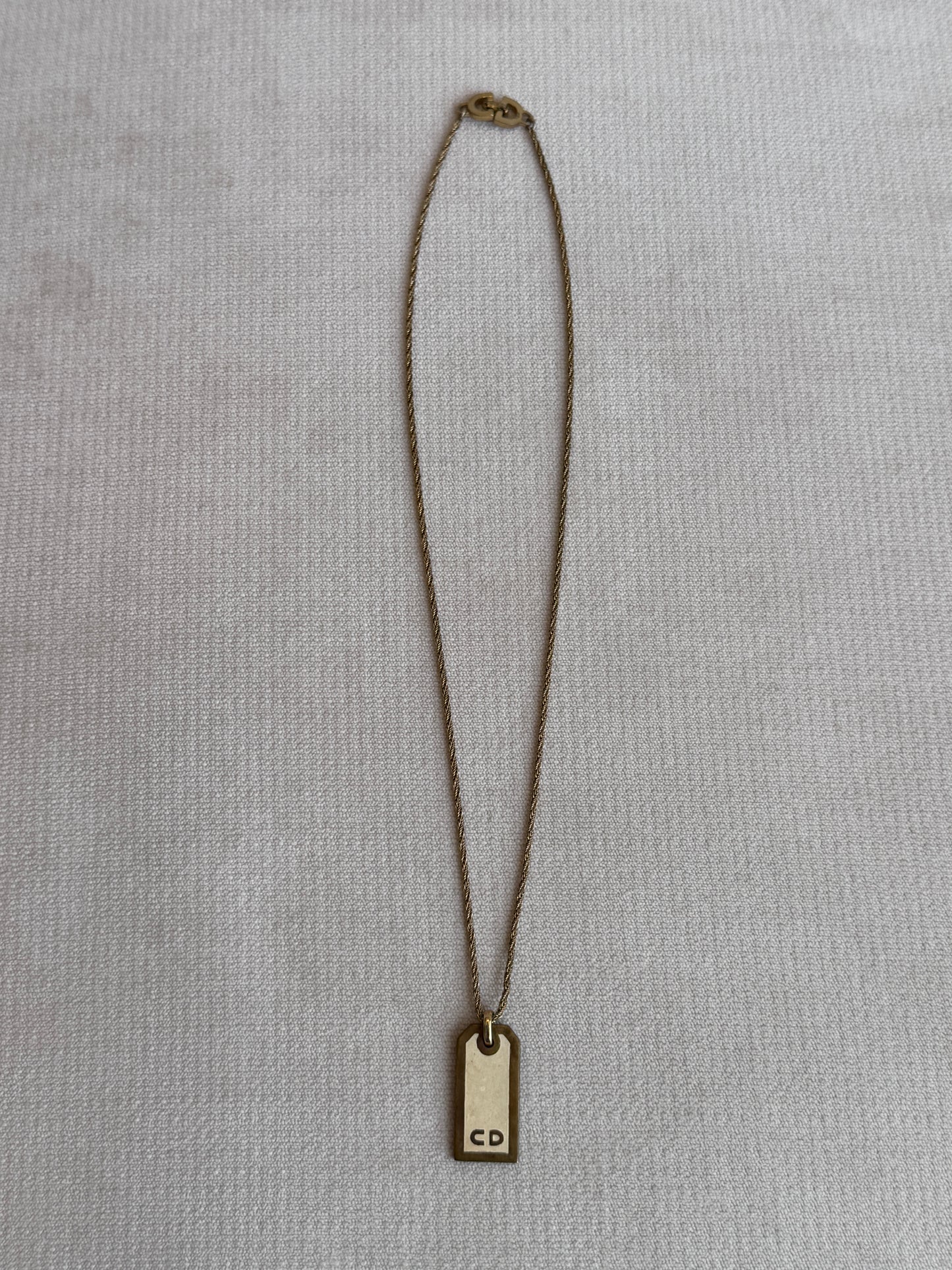Christian Dior Gold-Tone Dog Tag Necklace Vintage Jewelry