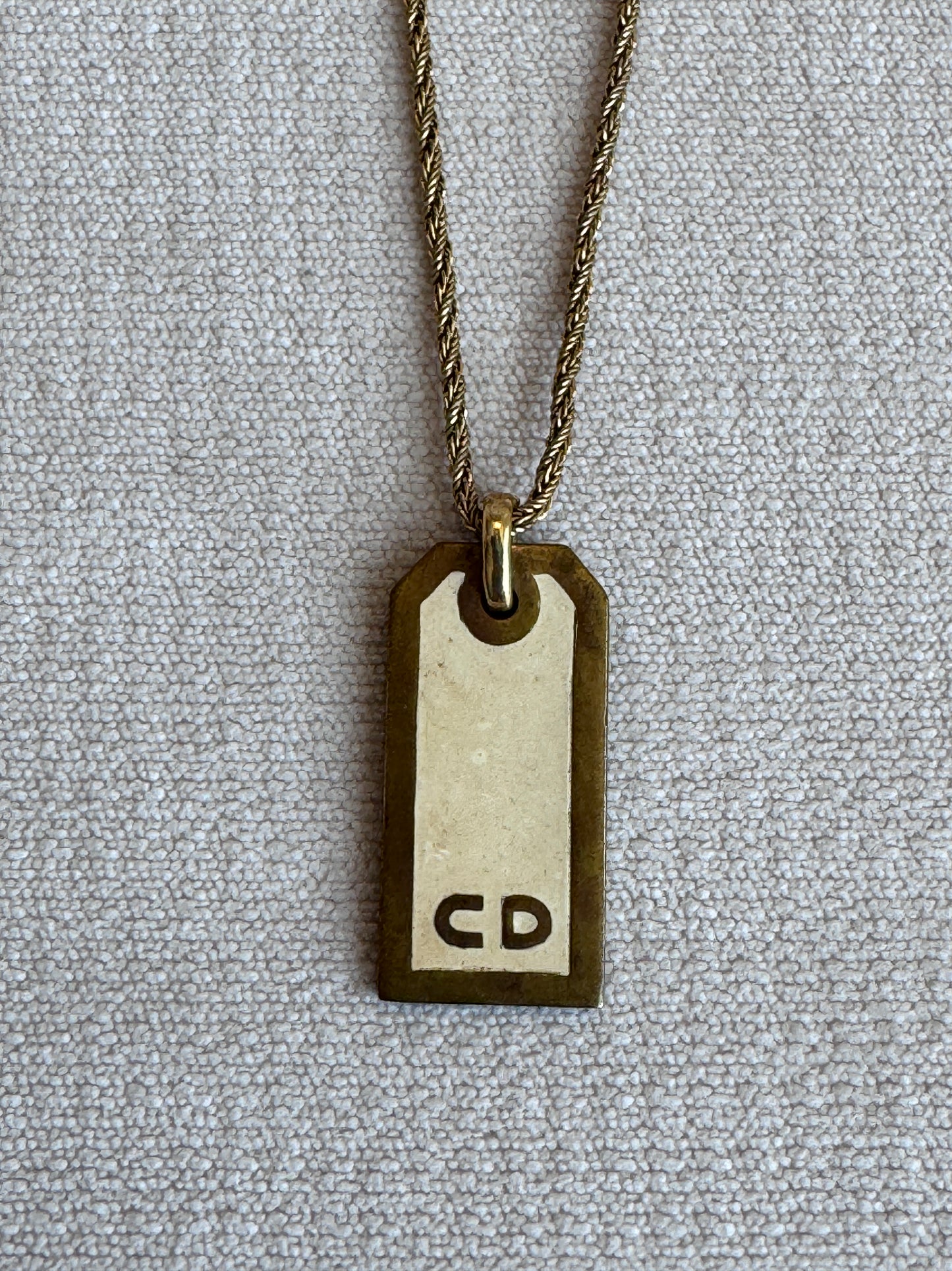 Christian Dior Gold-Tone Dog Tag Necklace Vintage Jewelry