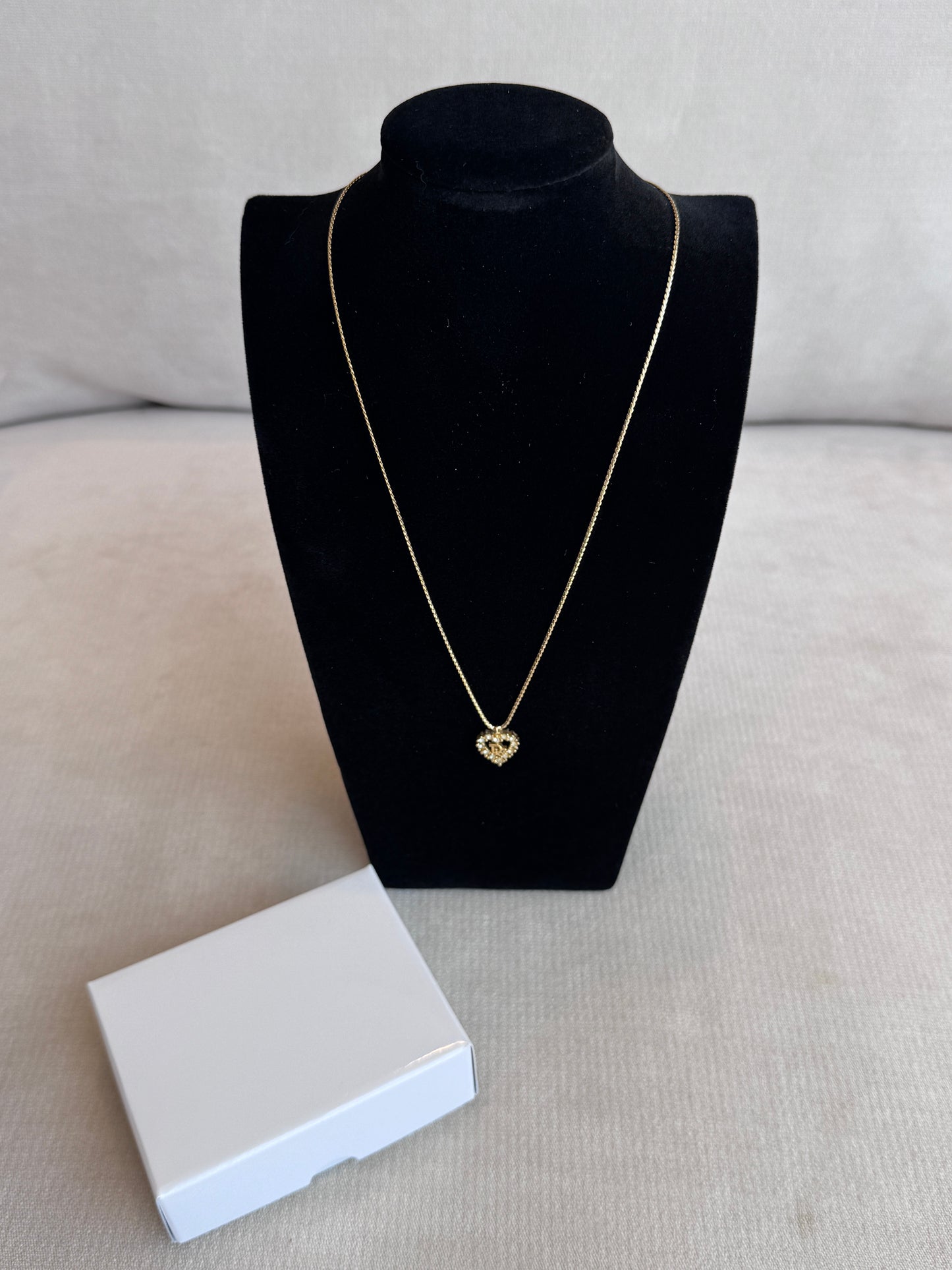 Christian Dior Crystal Heart Gold-Tone Necklace Vintage Jewelry