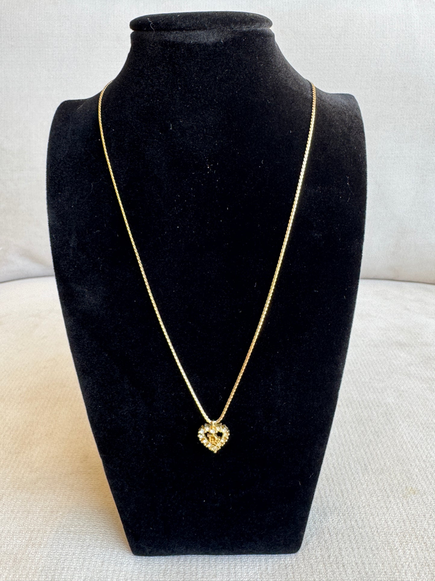 Christian Dior Crystal Heart Gold-Tone Necklace Vintage Jewelry
