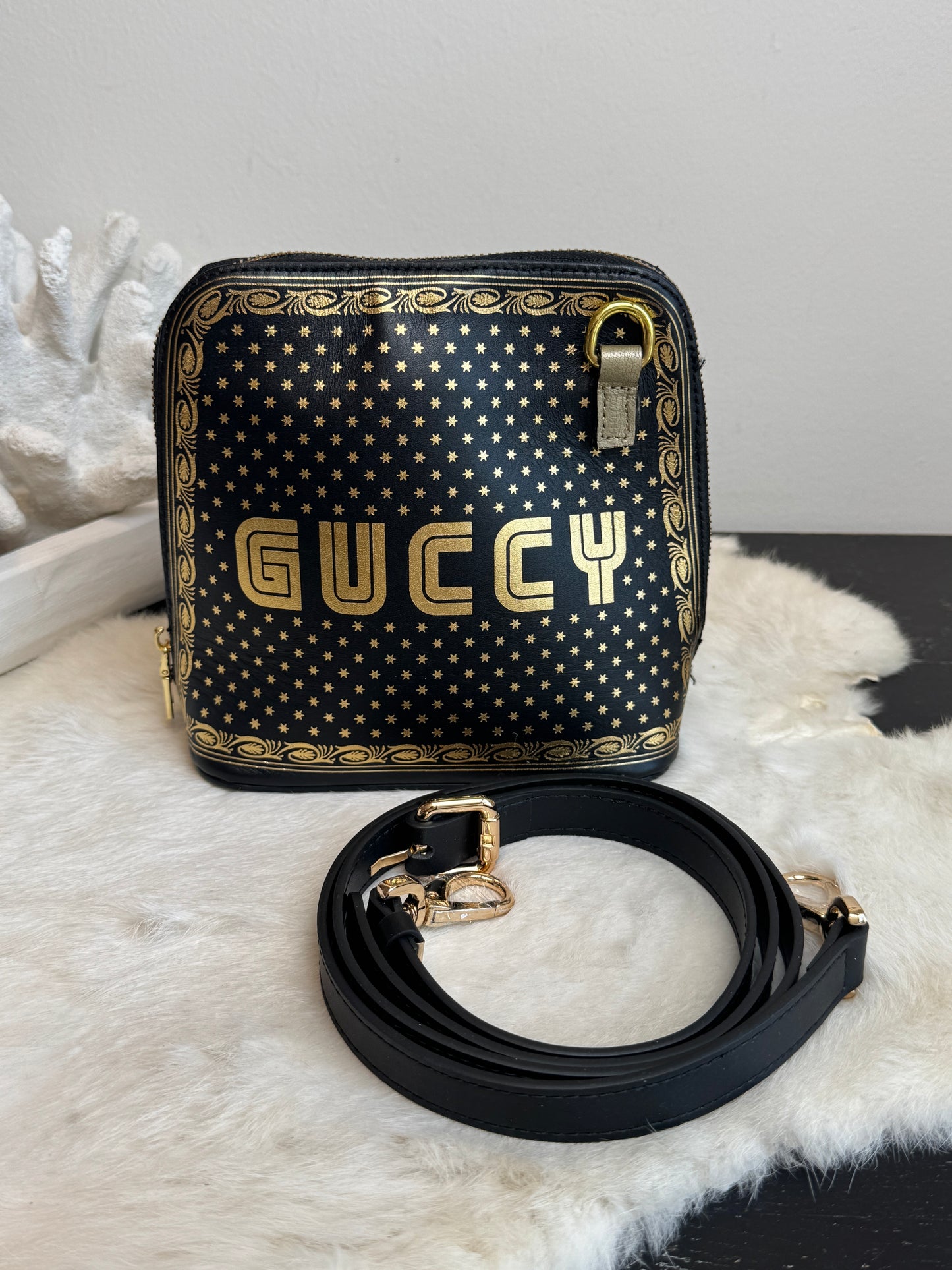 GUCCI X SEGA Calfskin Stars Mini Dome Black