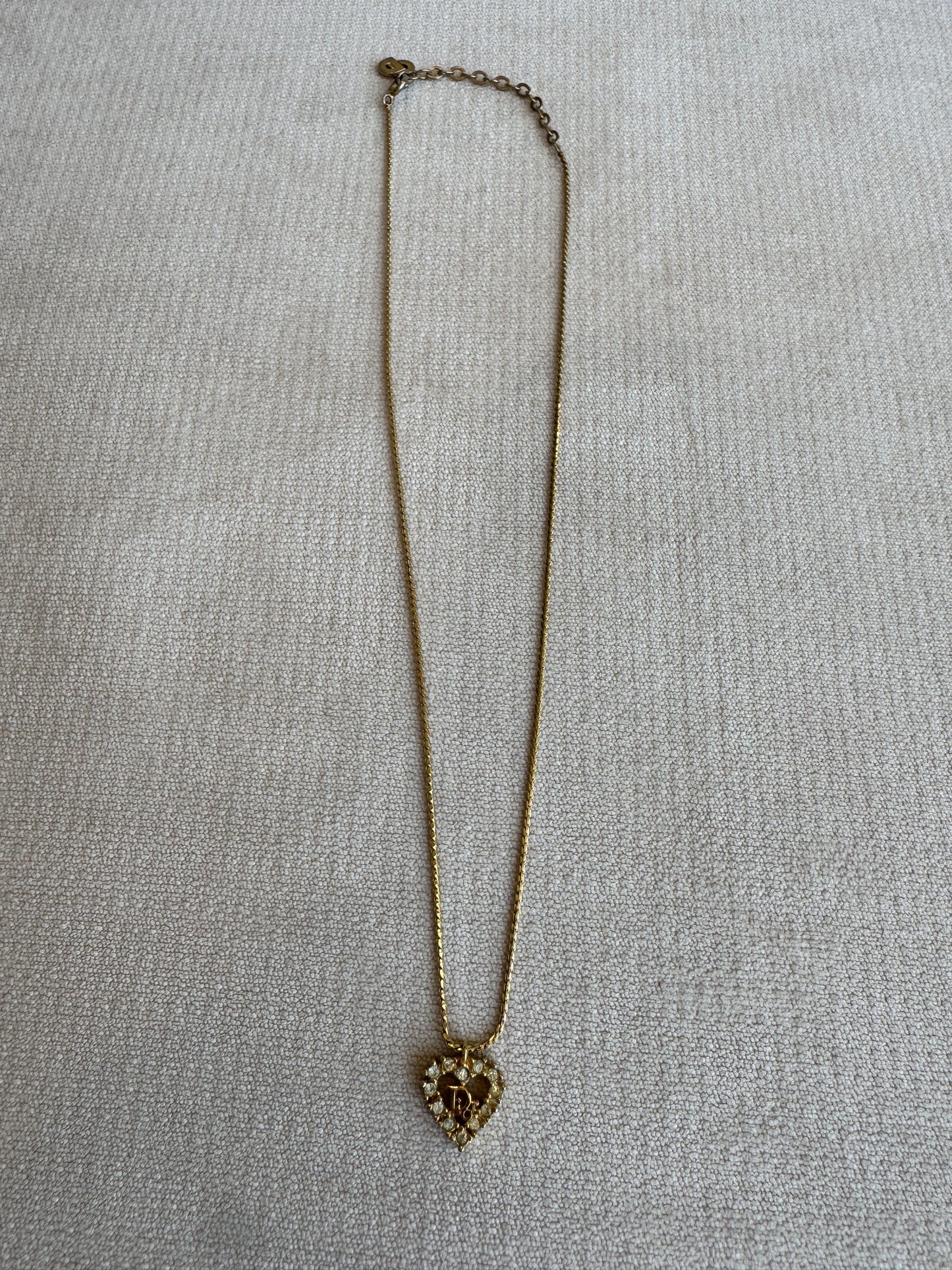 Christian Dior Crystal Heart Gold-Tone Necklace Vintage Jewelry