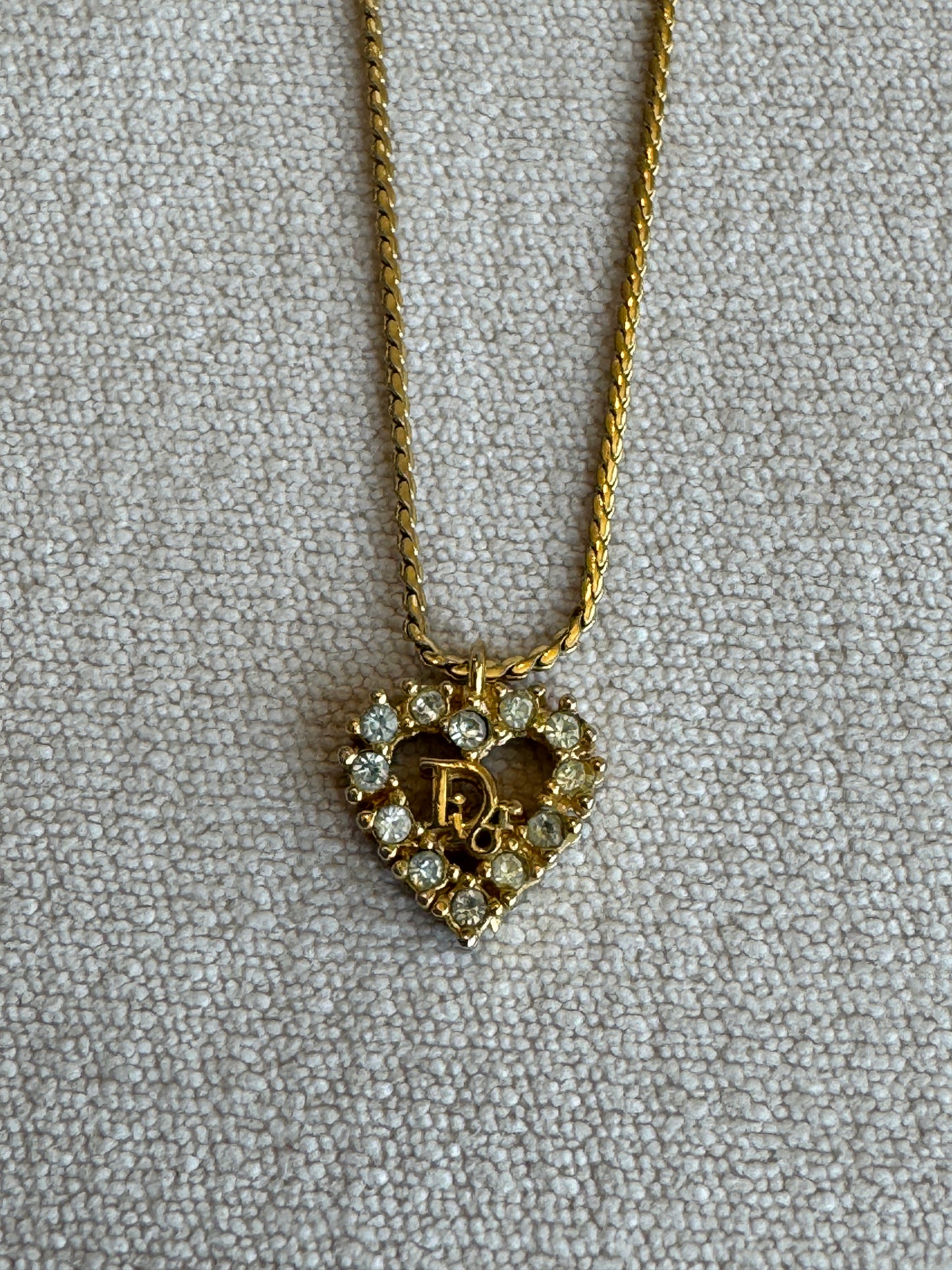 Christian Dior Crystal Heart Gold-Tone Necklace Vintage Jewelry