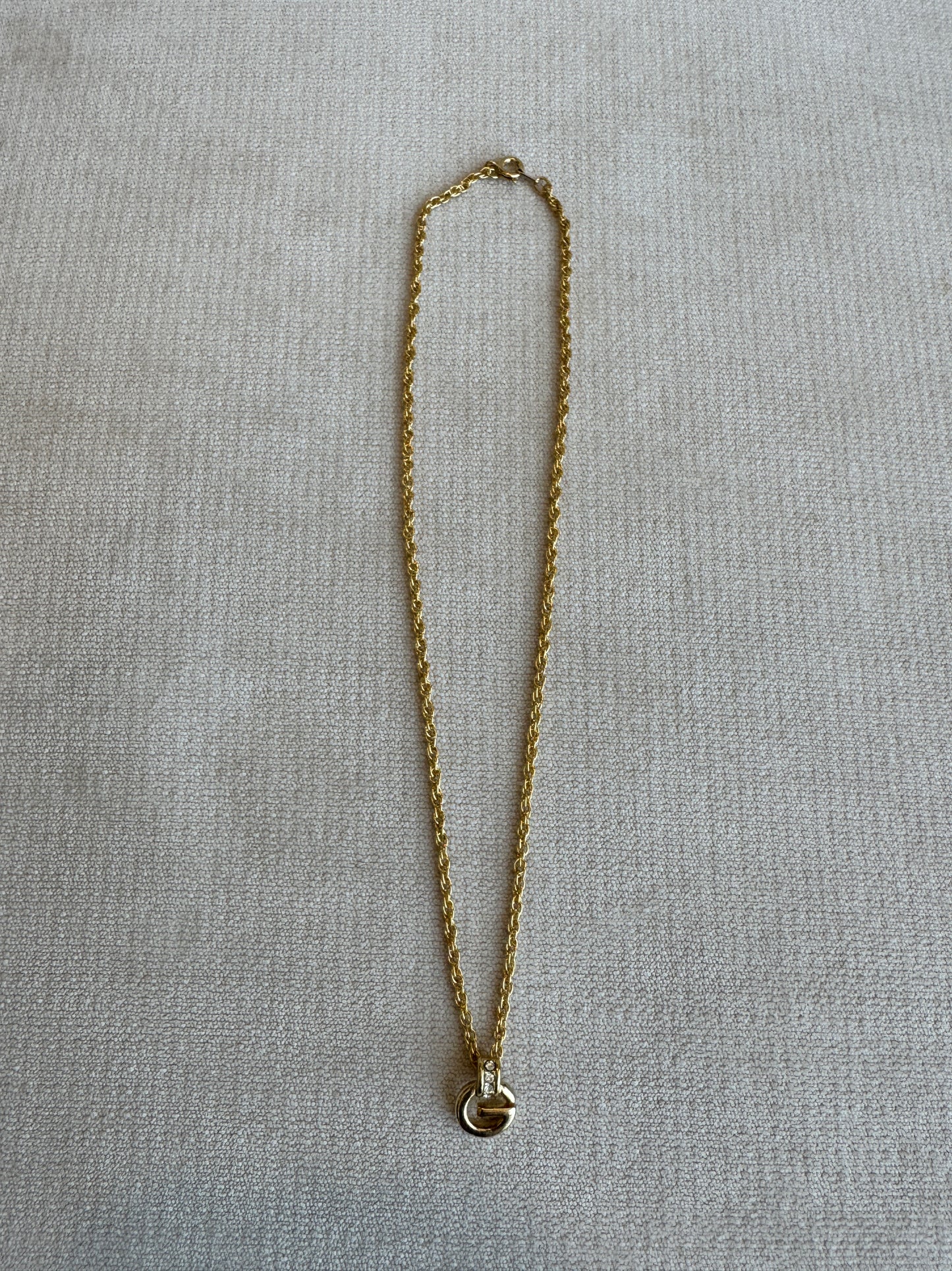 Givenchy Gold-Tone Rhinestone G Necklace Vintage Jewelry