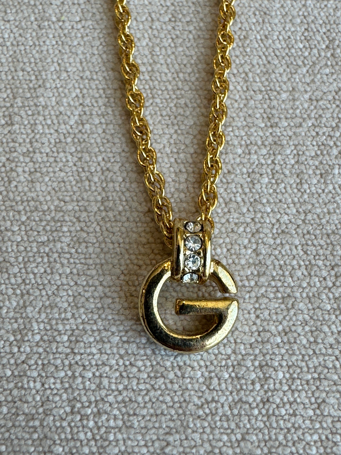 Givenchy Gold-Tone Rhinestone G Necklace Vintage Jewelry
