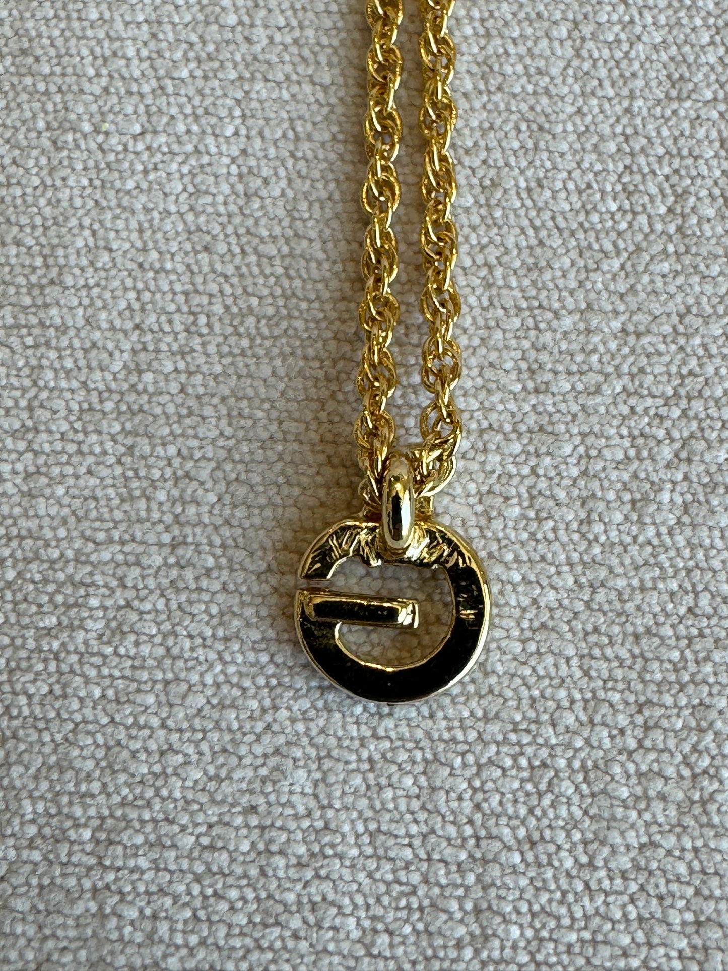 Givenchy Gold-Tone Rhinestone G Necklace Vintage Jewelry