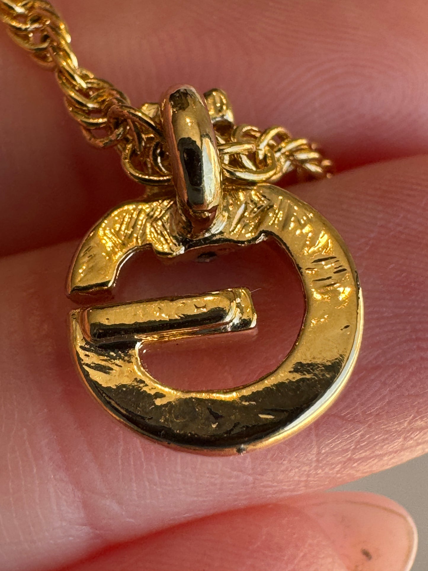Givenchy Gold-Tone Rhinestone G Necklace Vintage Jewelry