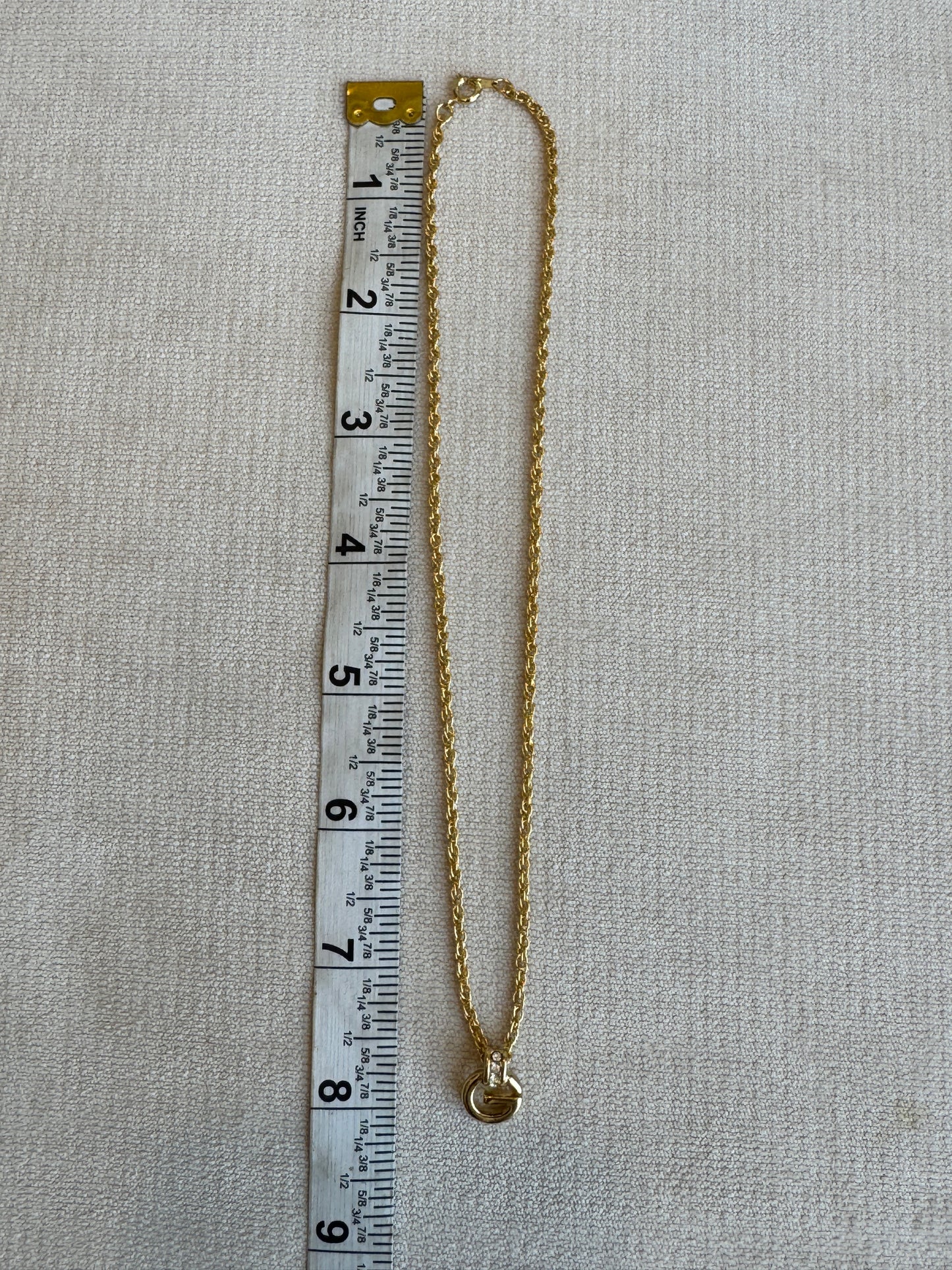 Givenchy Gold-Tone Rhinestone G Necklace Vintage Jewelry