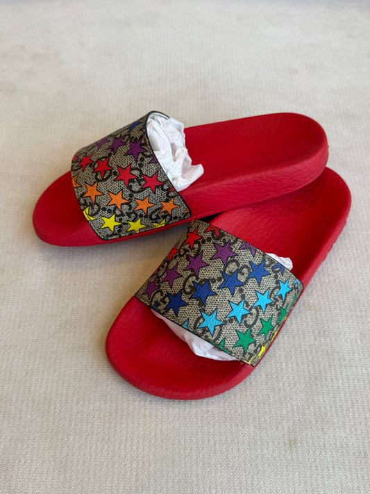GUCCI Kids Supreme Canvas Star Multicolor Slides 28EU