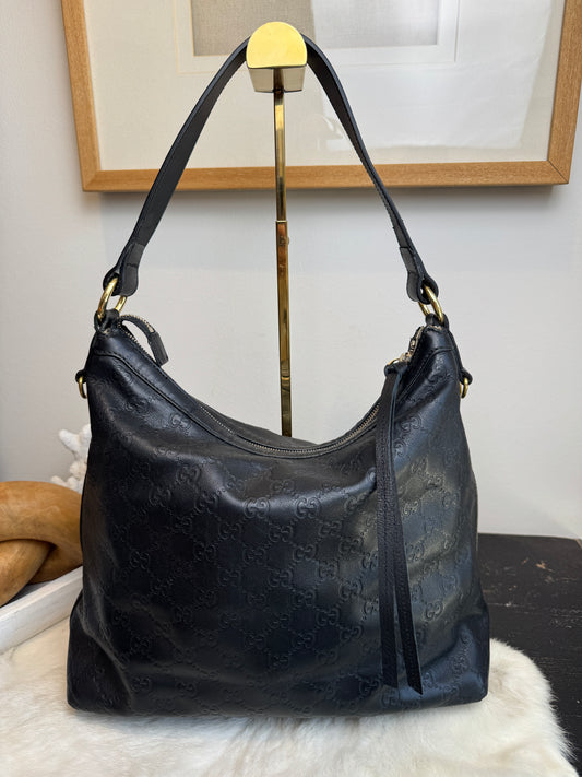 GUCCI Black Guccissima Leather Miss GG Original Hobo Bag