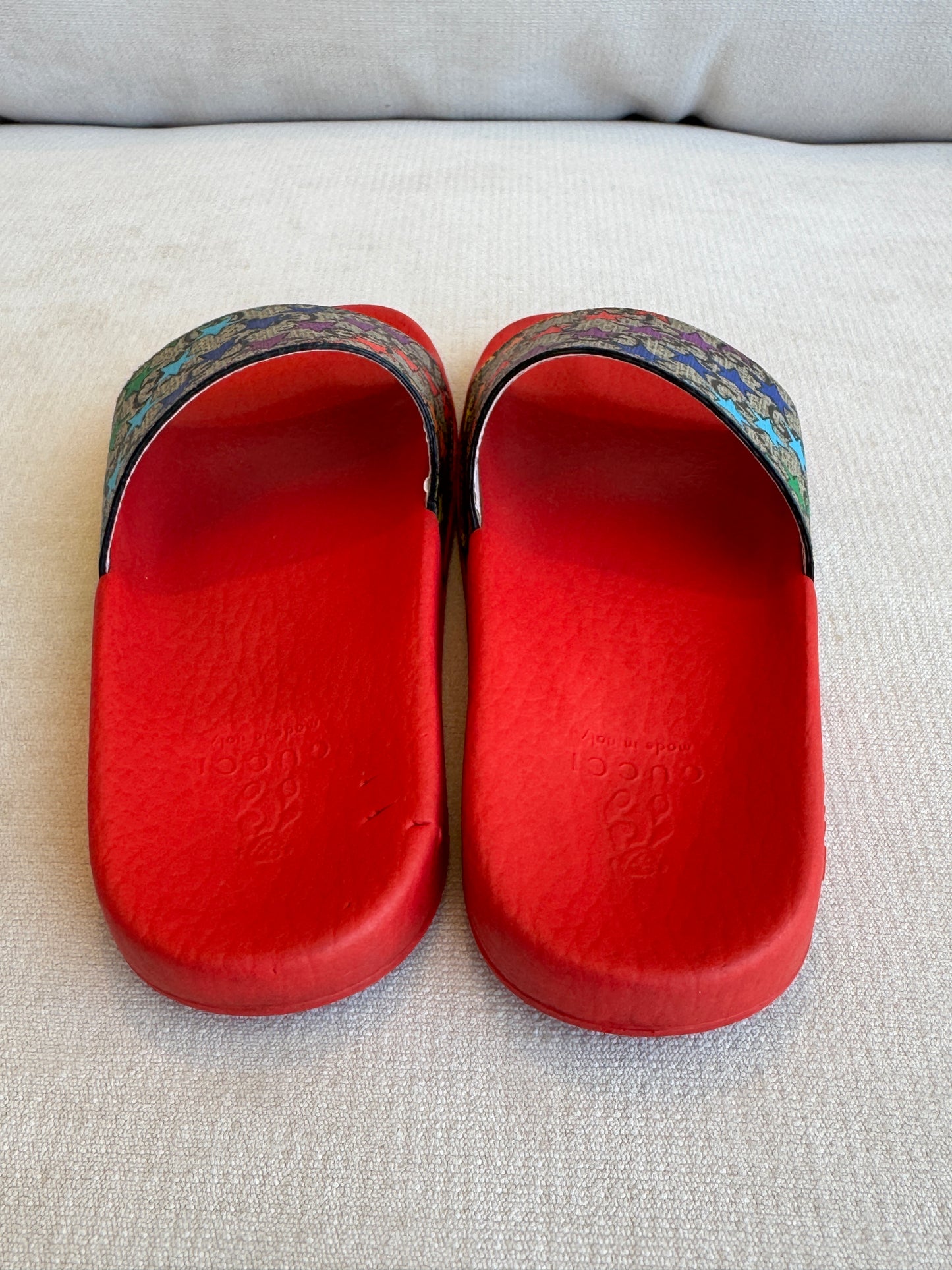 GUCCI Kids Supreme Canvas Star Multicolor Slides 28EU