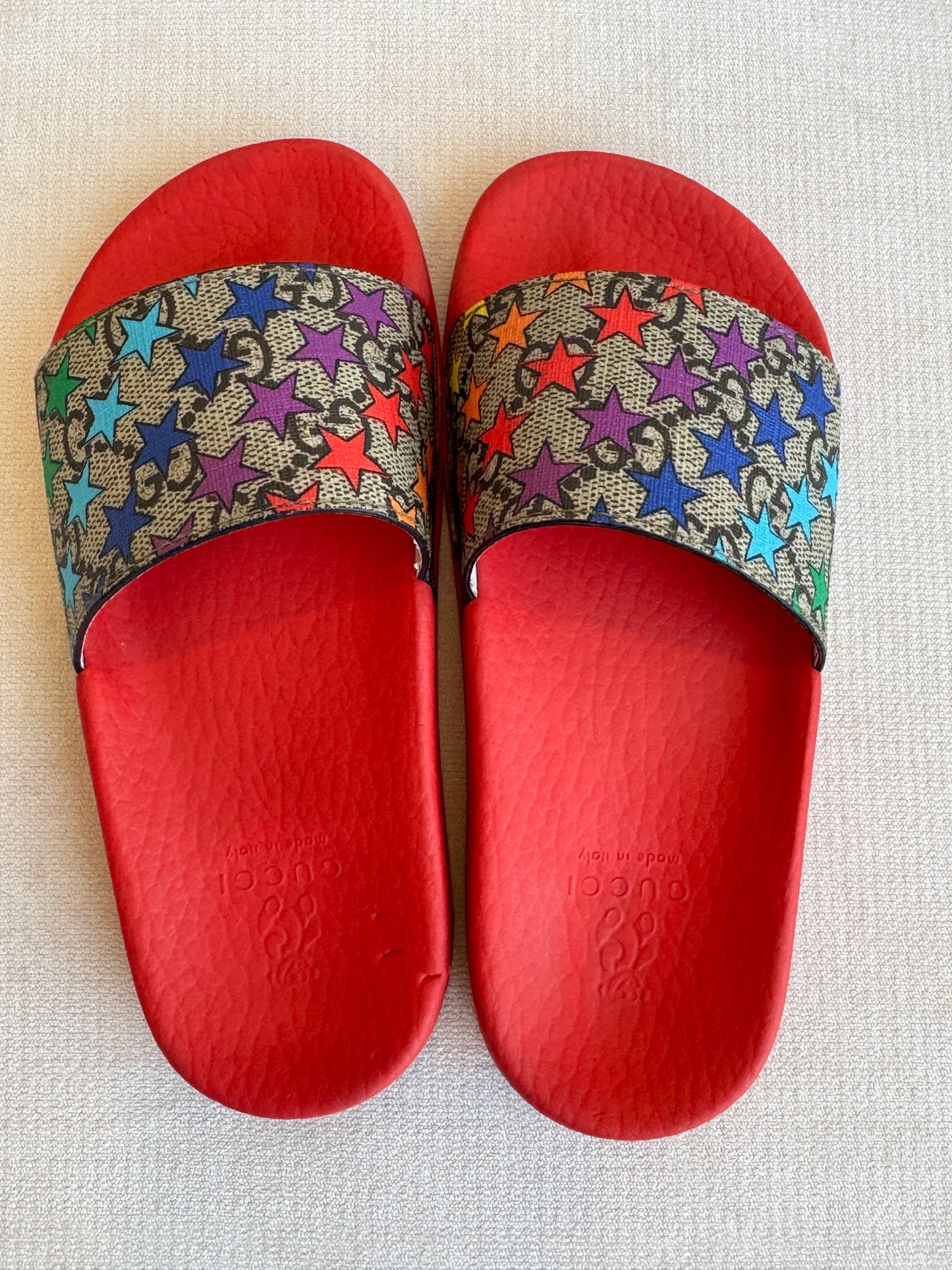 GUCCI Kids Supreme Canvas Star Multicolor Slides 28EU