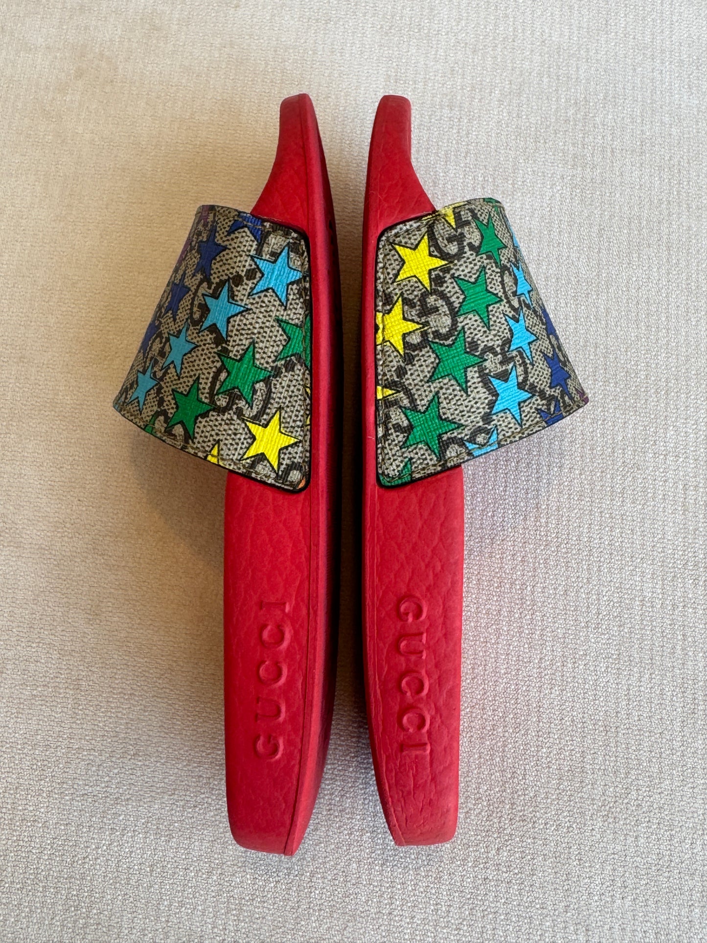 GUCCI Kids Supreme Canvas Star Multicolor Slides 28EU