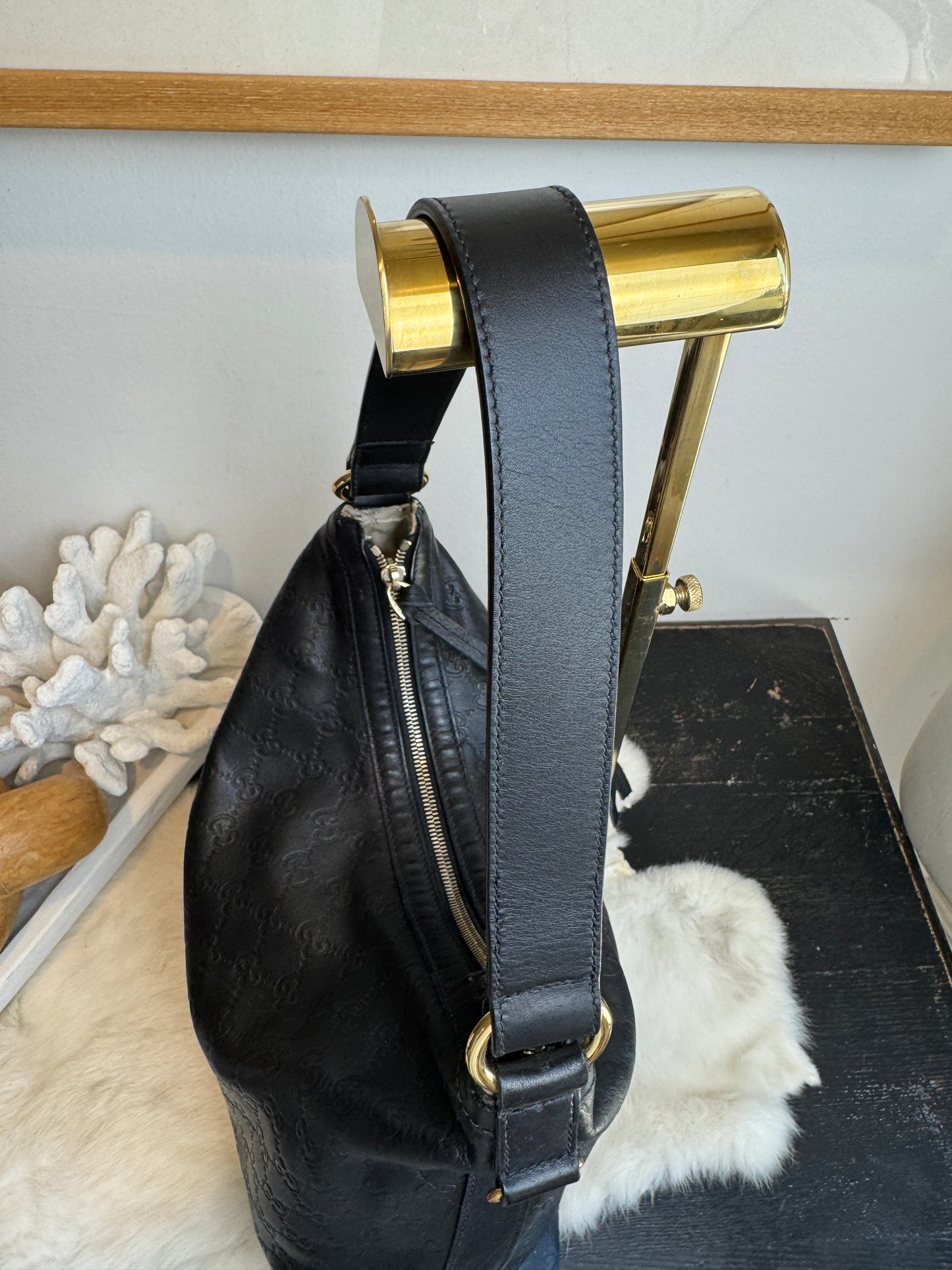 GUCCI Black Guccissima Leather Miss GG Original Hobo Bag
