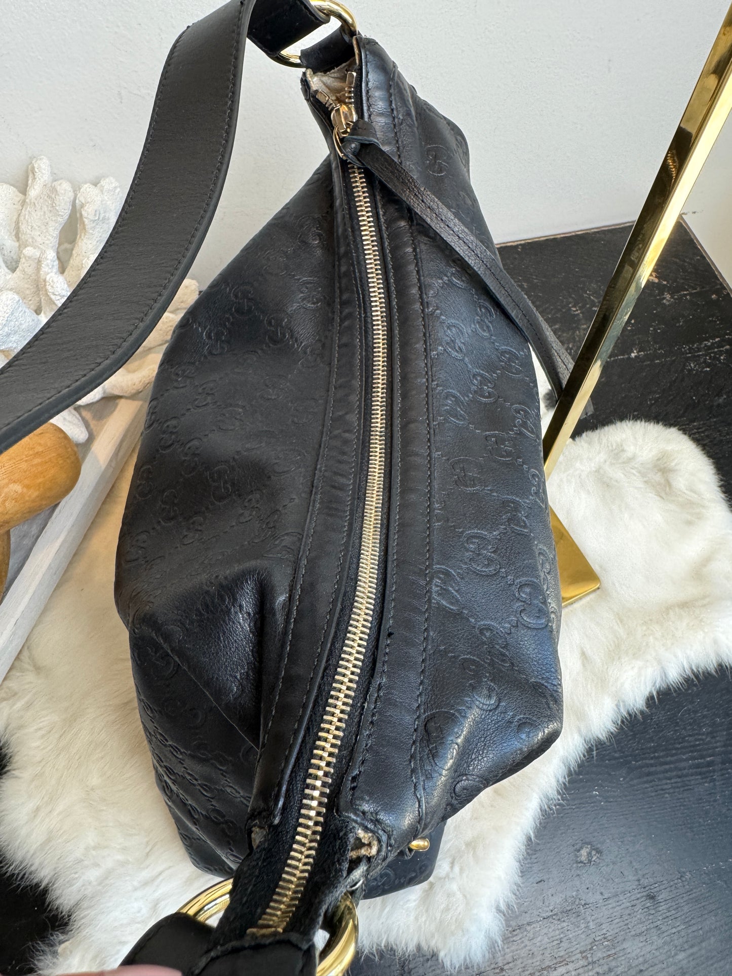 GUCCI Black Guccissima Leather Miss GG Original Hobo Bag