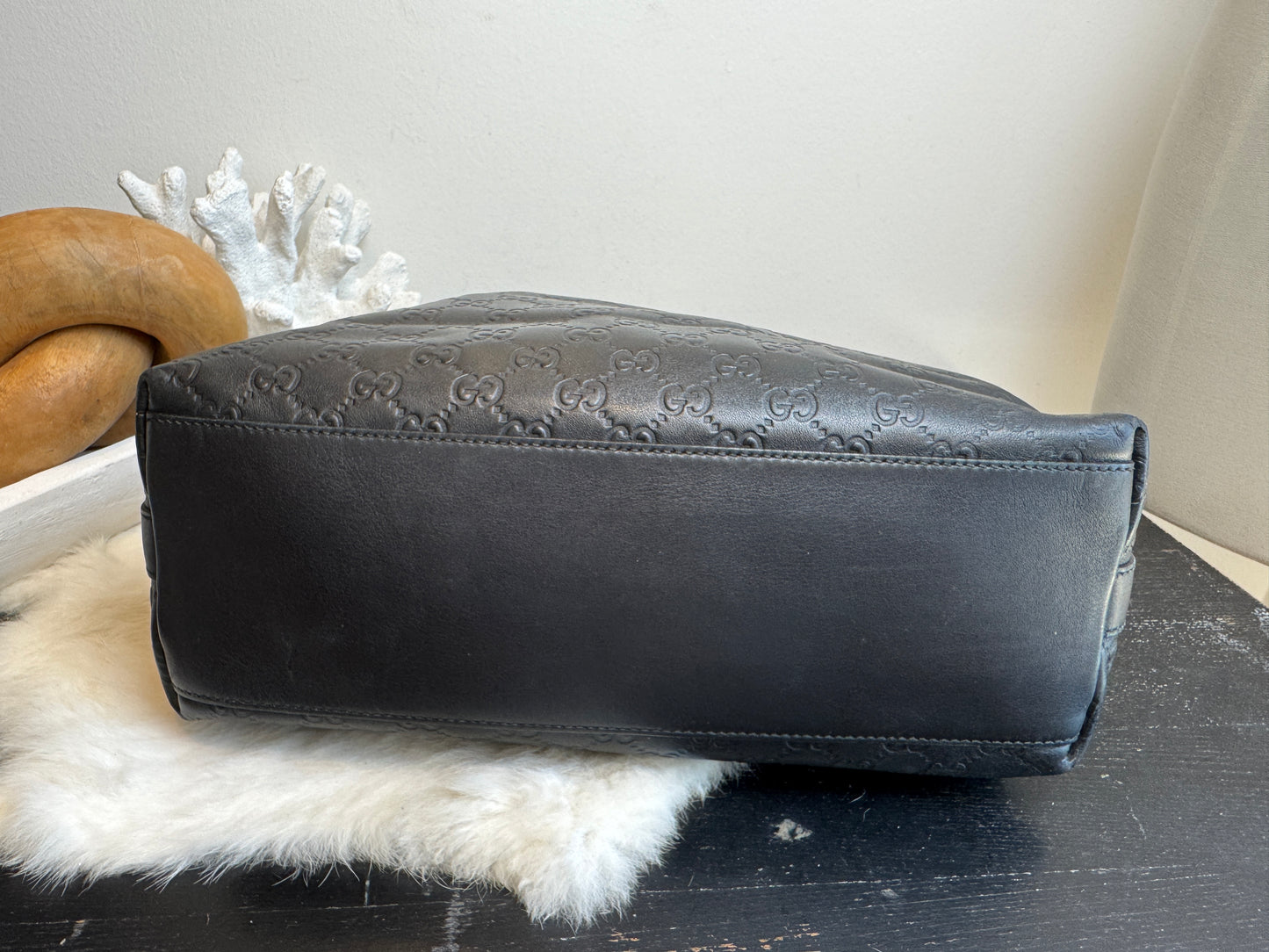 GUCCI Black Guccissima Leather Miss GG Original Hobo Bag