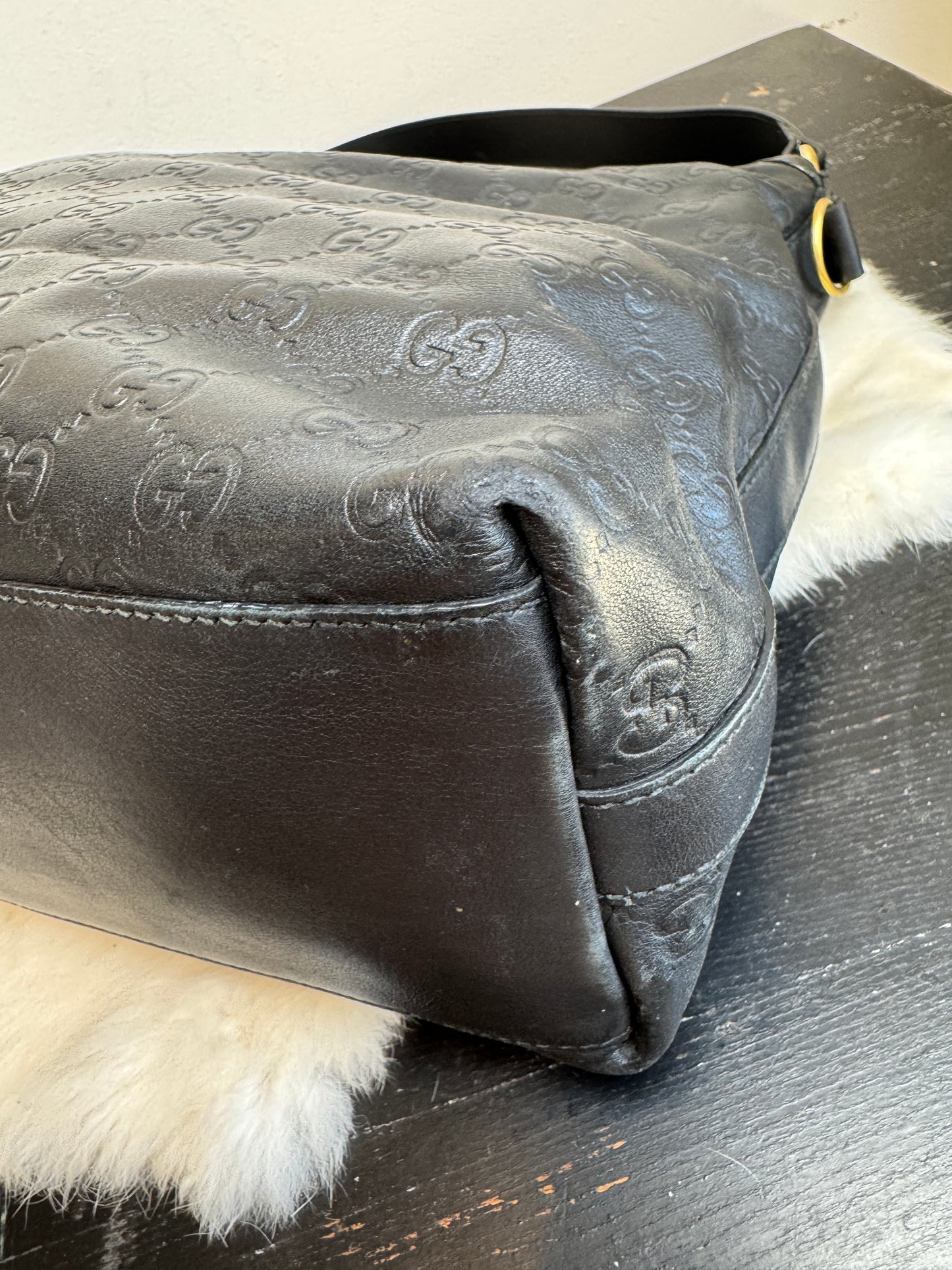 GUCCI Black Guccissima Leather Miss GG Original Hobo Bag