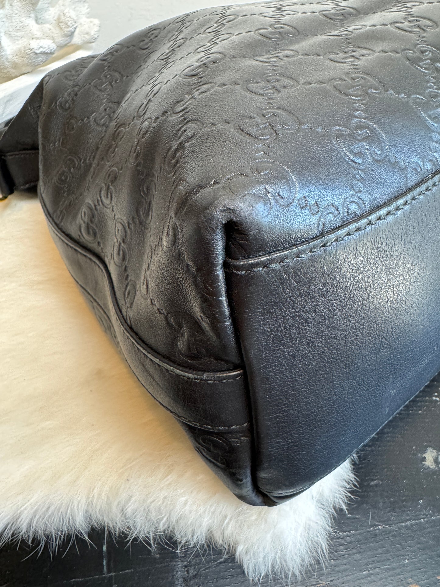GUCCI Black Guccissima Leather Miss GG Original Hobo Bag
