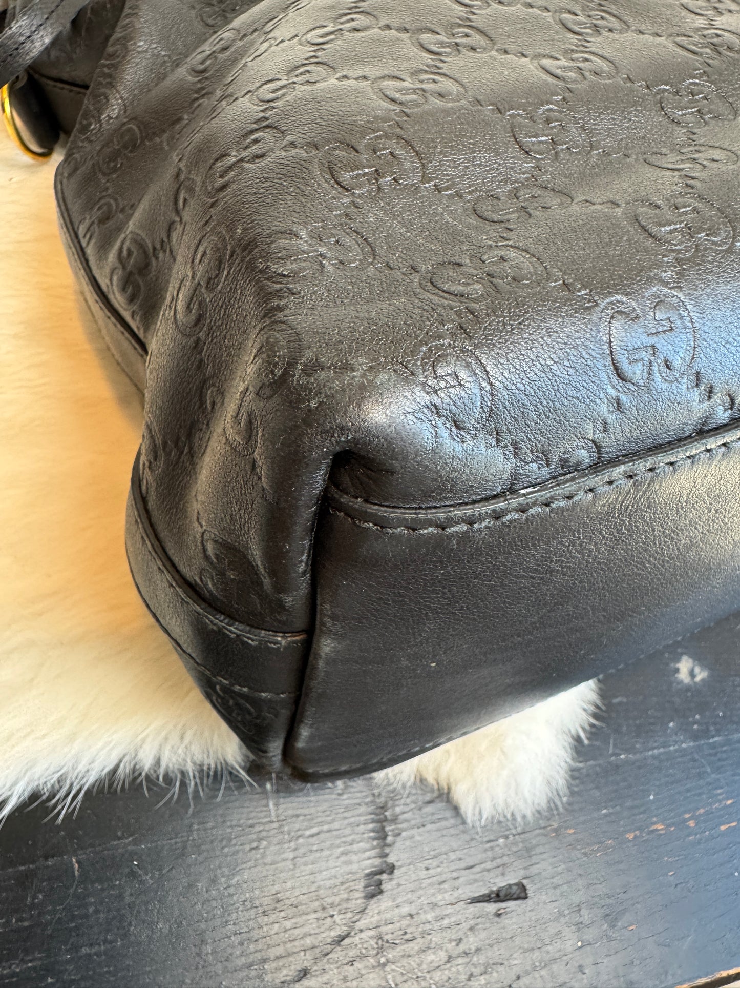 GUCCI Black Guccissima Leather Miss GG Original Hobo Bag