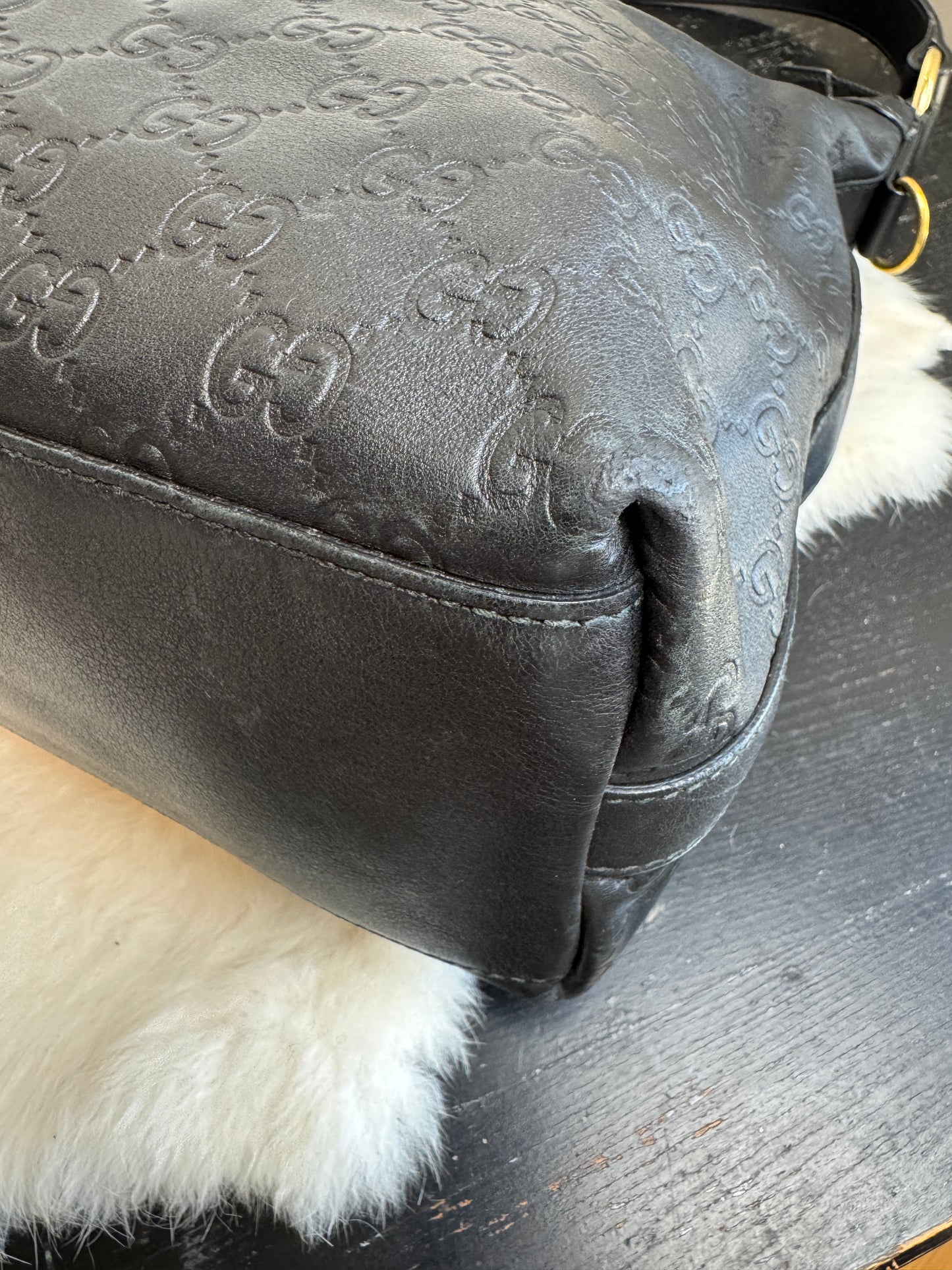 GUCCI Black Guccissima Leather Miss GG Original Hobo Bag