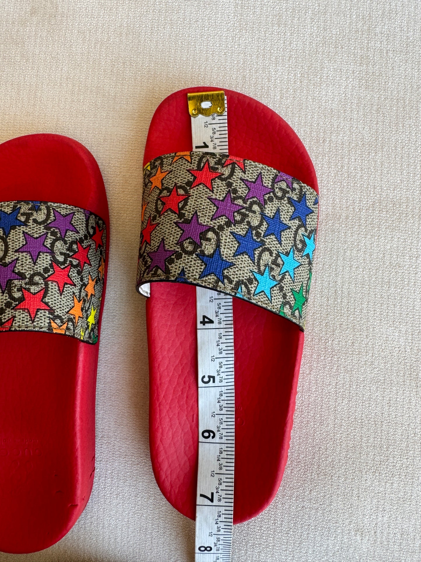 GUCCI Kids Supreme Canvas Star Multicolor Slides 28EU
