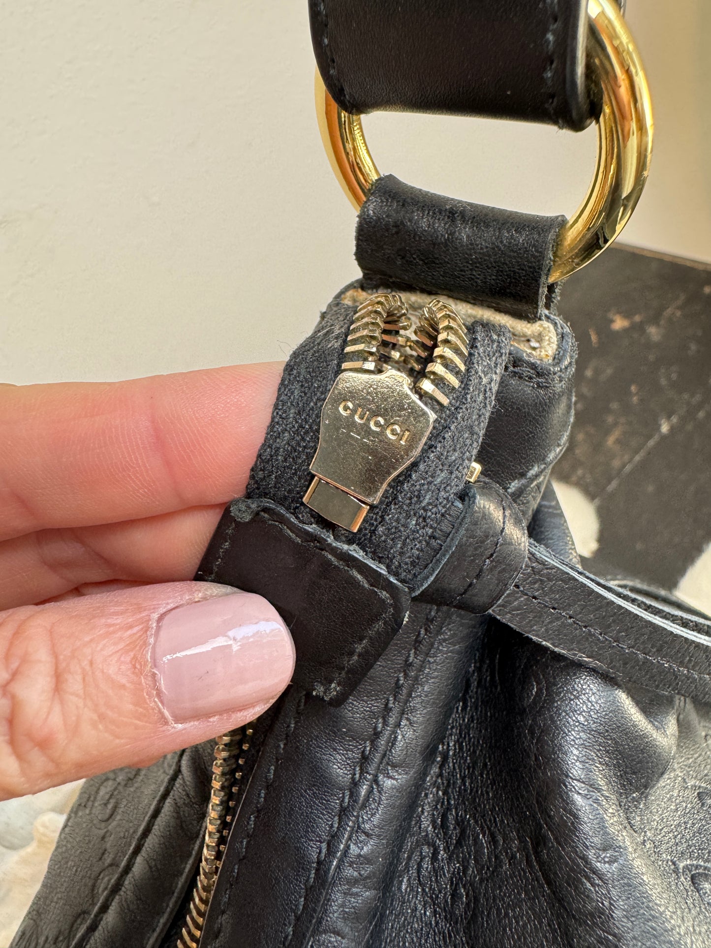 GUCCI Black Guccissima Leather Miss GG Original Hobo Bag