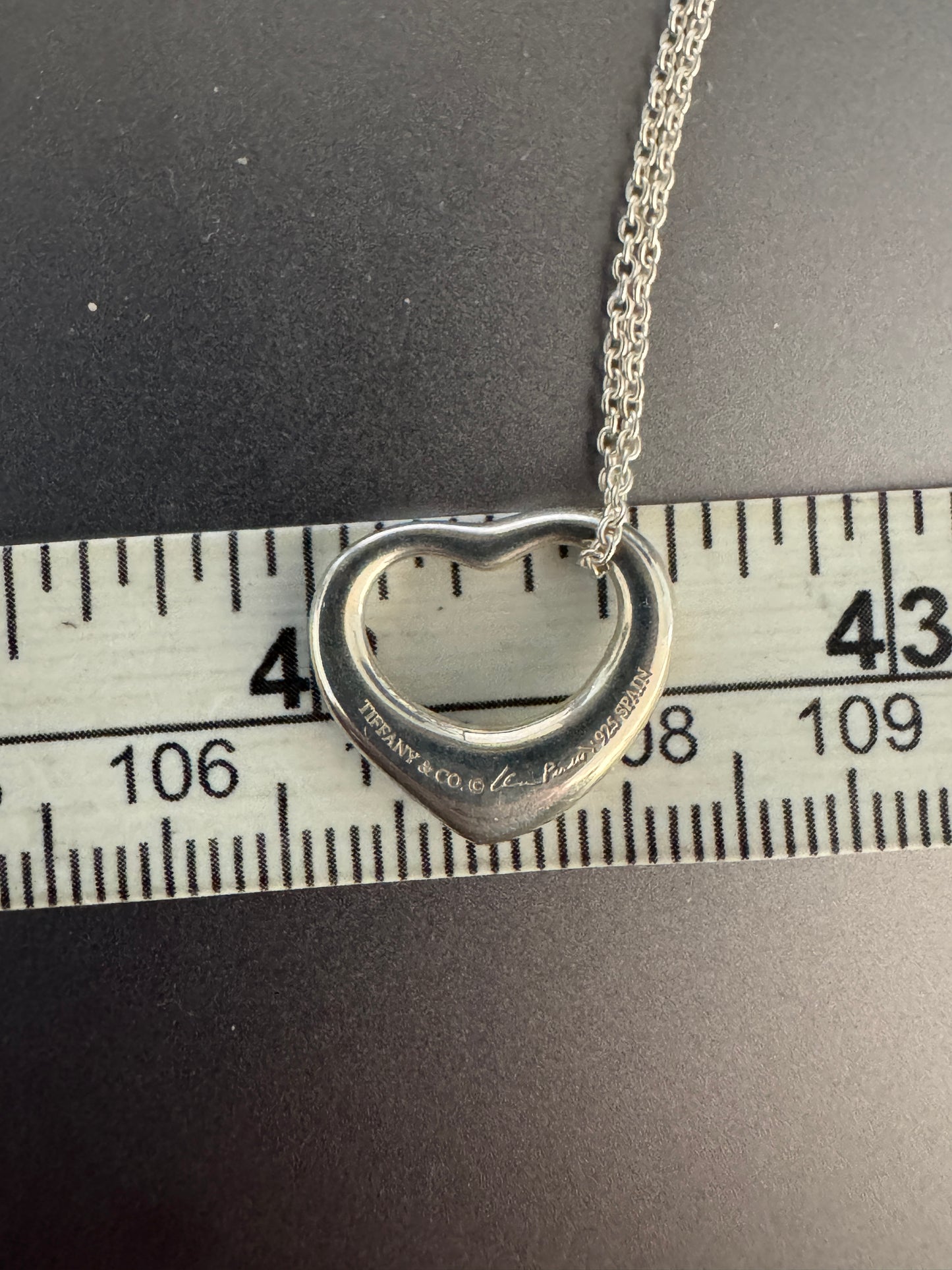16MM Tiffany Elsa Peretti Open Heart 925 Sterling Necklace