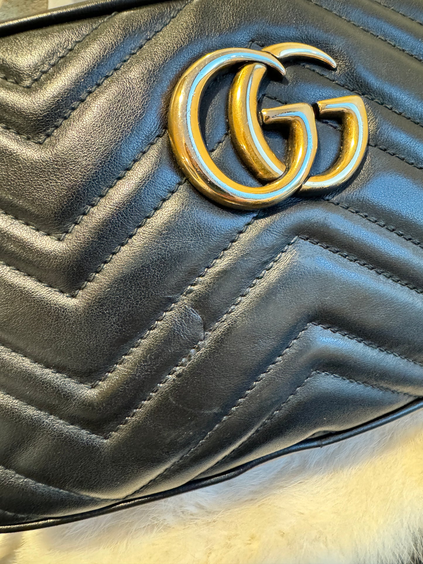 GUCCI Black Leather GG Marmont Small Camera Bag