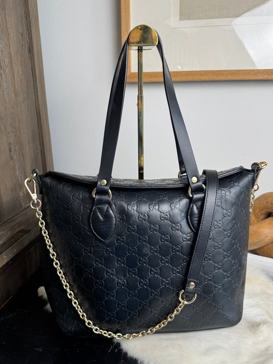 GUCCI Black Guccissima Top Handle Tote