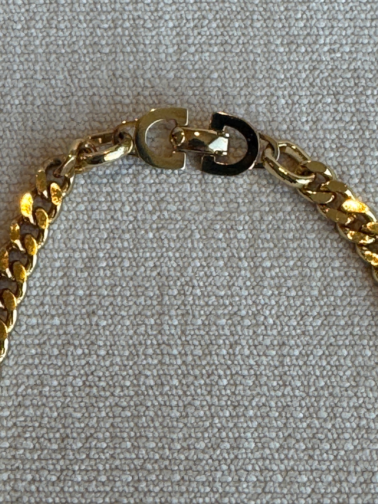 Christian Dior Vintage Gold-Tone Rhinestone CD Curb Chain Necklace