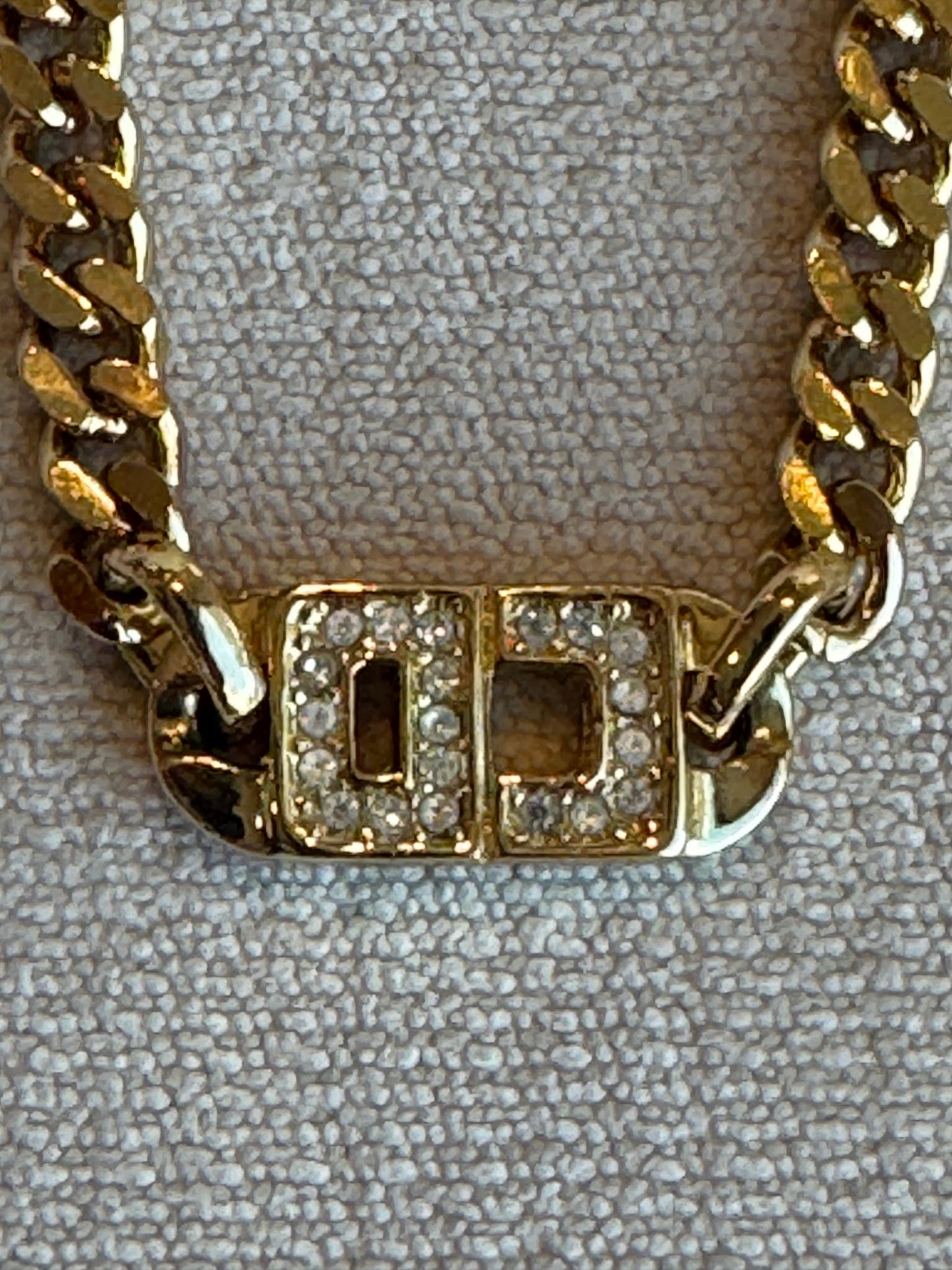 Christian Dior Vintage Gold-Tone Rhinestone CD Curb Chain Necklace