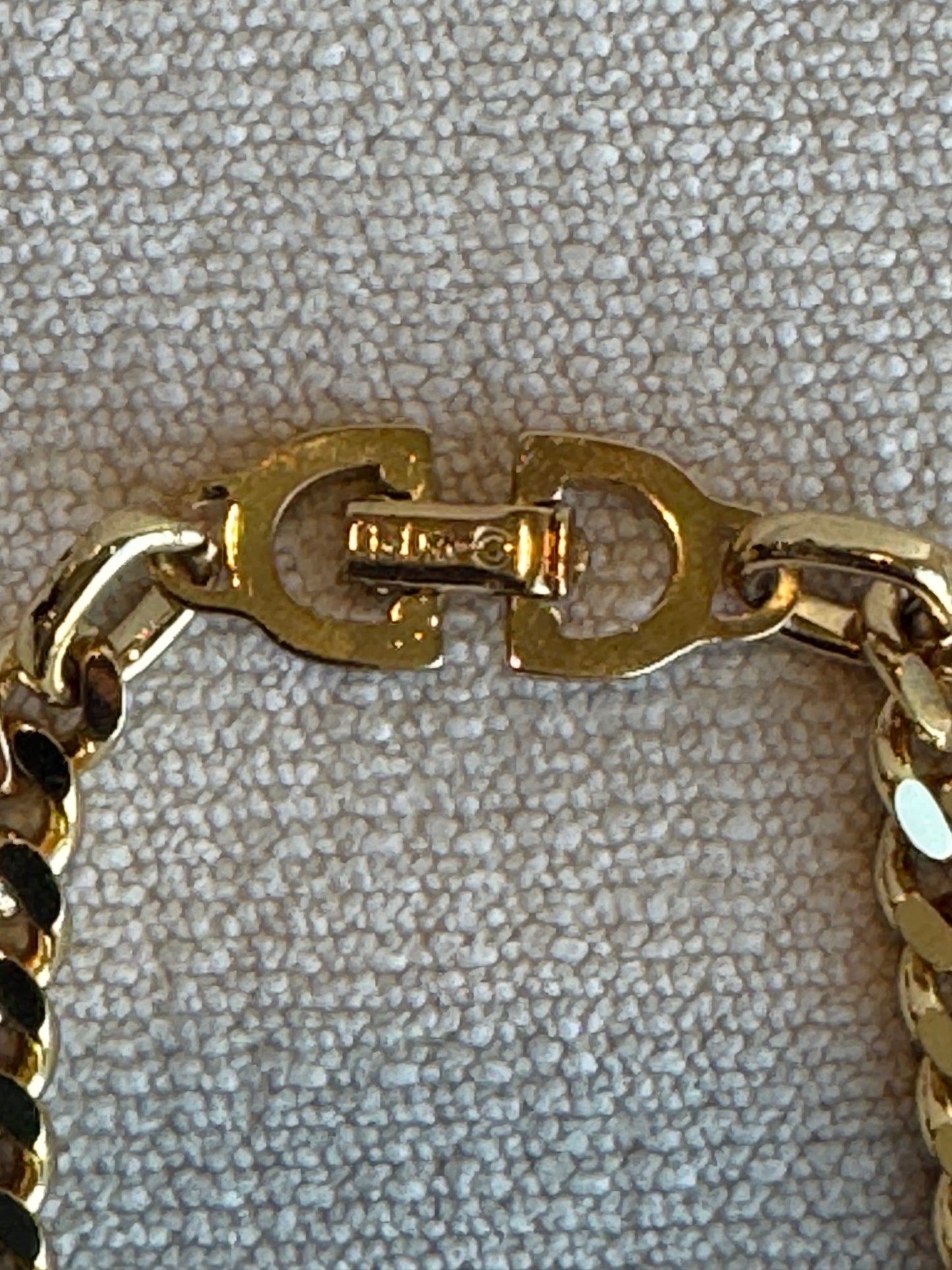Christian Dior Vintage Gold-Tone Rhinestone CD Curb Chain Necklace
