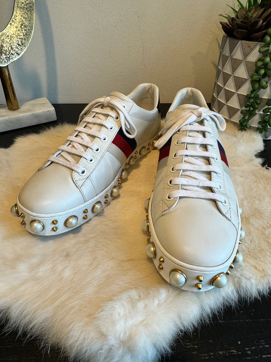 GUCCI Ace Pearl Platform Sneakers Women's 39EU