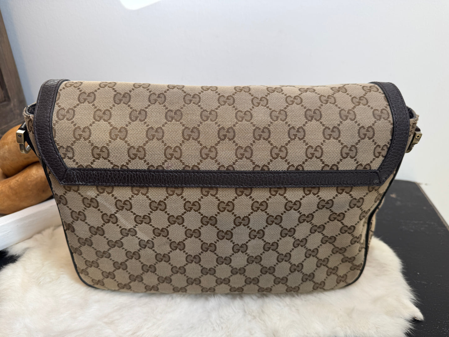 GUCCI Monogram Brown Canvas Large Messenger Bag