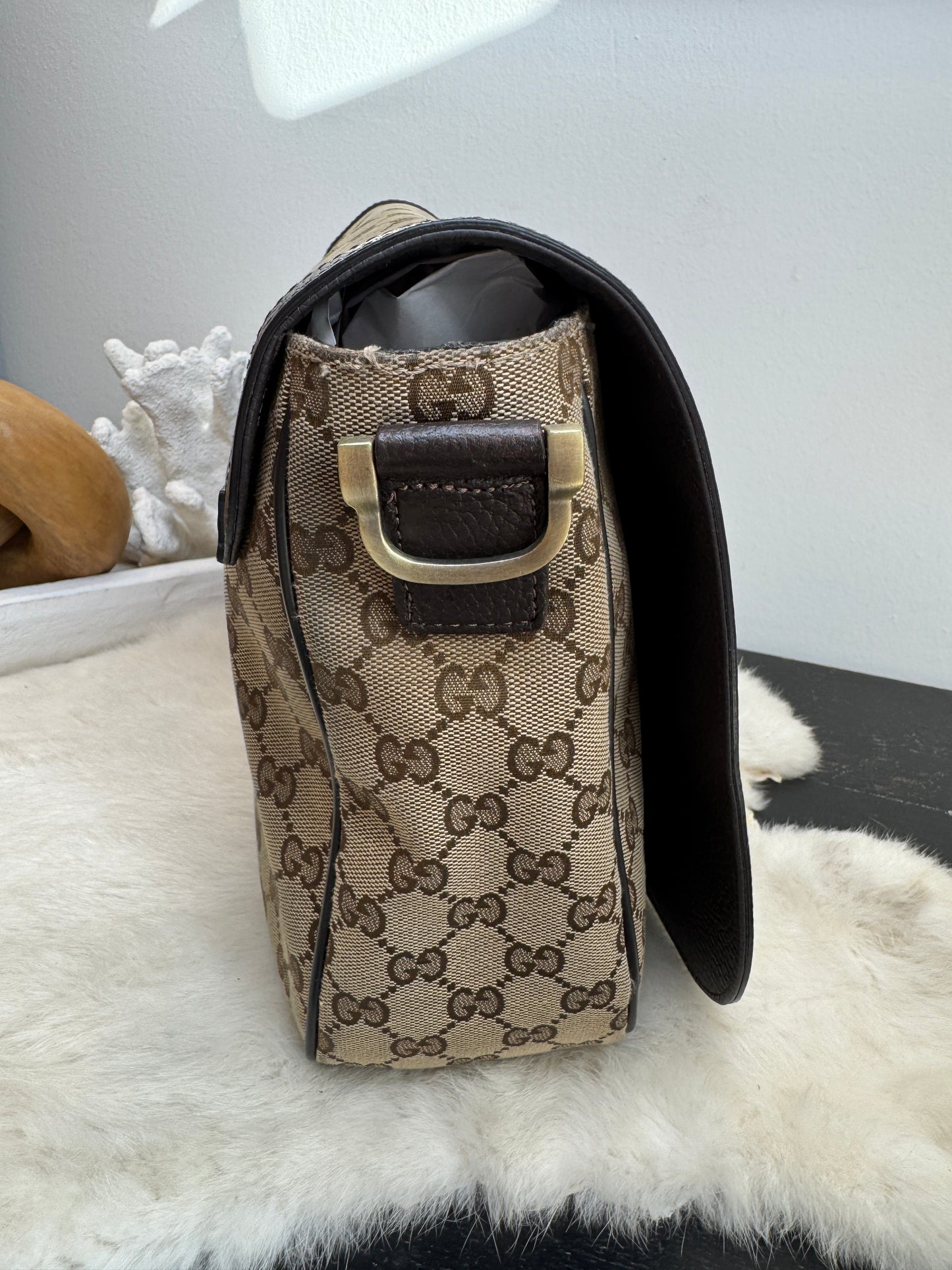 GUCCI Monogram Brown Canvas Large Messenger Bag