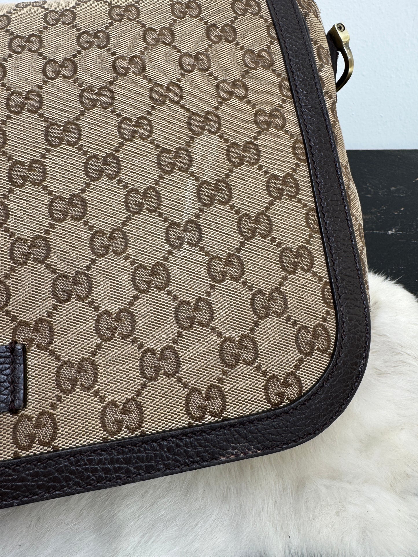 GUCCI Monogram Brown Canvas Large Messenger Bag