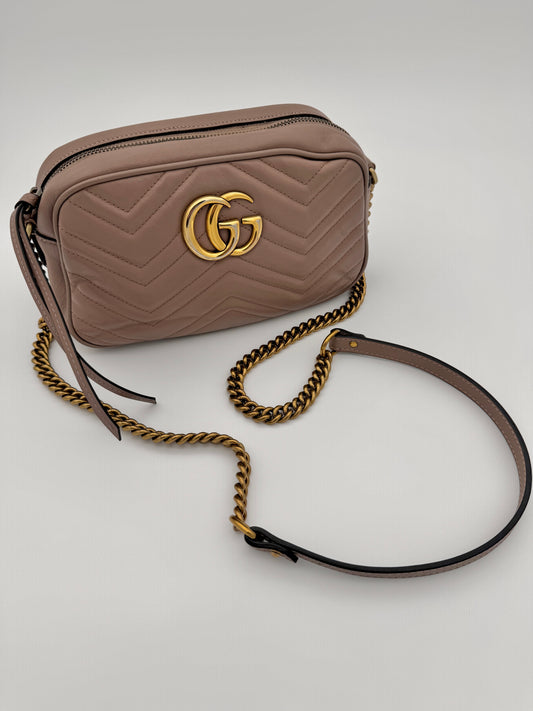 GUCCI Blush Leather GG Marmont Small Camera Bag