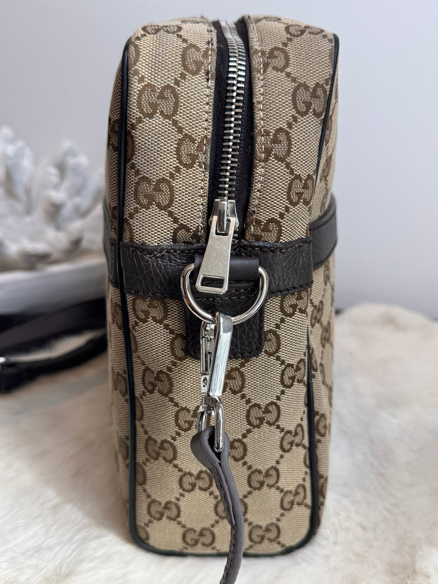 GUCCI GG Monogram Canvas Messenger Bag Dark Brown