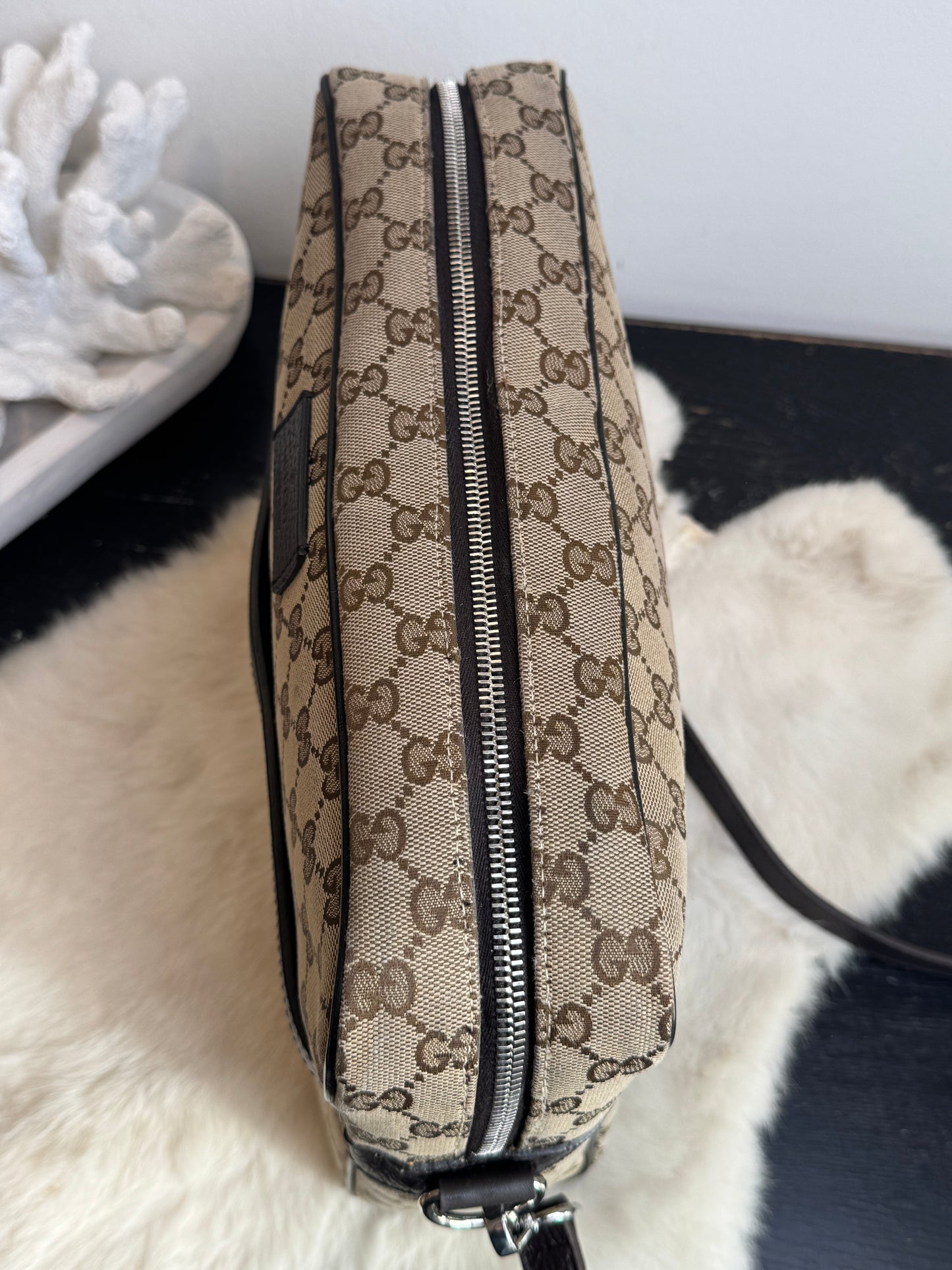 GUCCI GG Monogram Canvas Messenger Bag Dark Brown