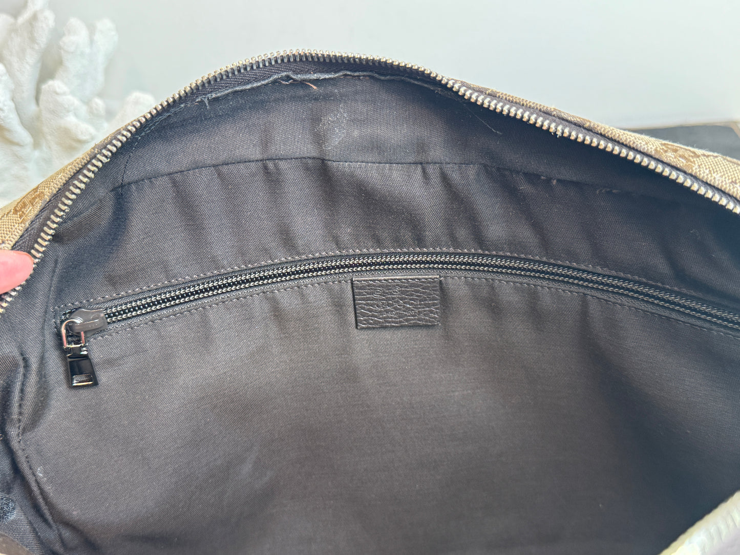 GUCCI GG Monogram Canvas Messenger Bag Dark Brown