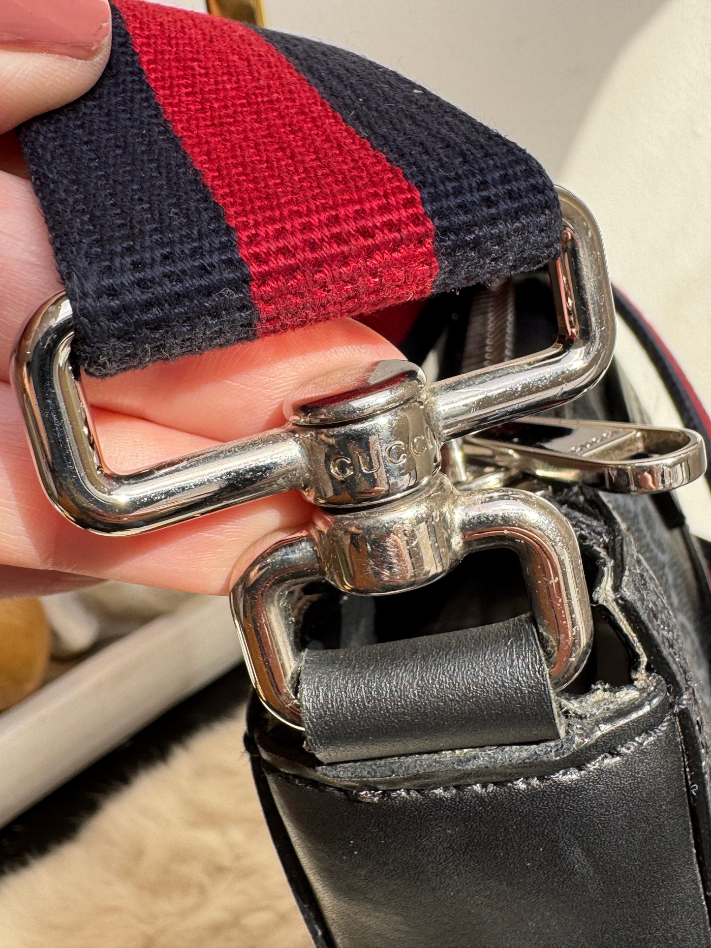 GUCCI Supreme Monogram Web Small Flat Messenger Bag Black
