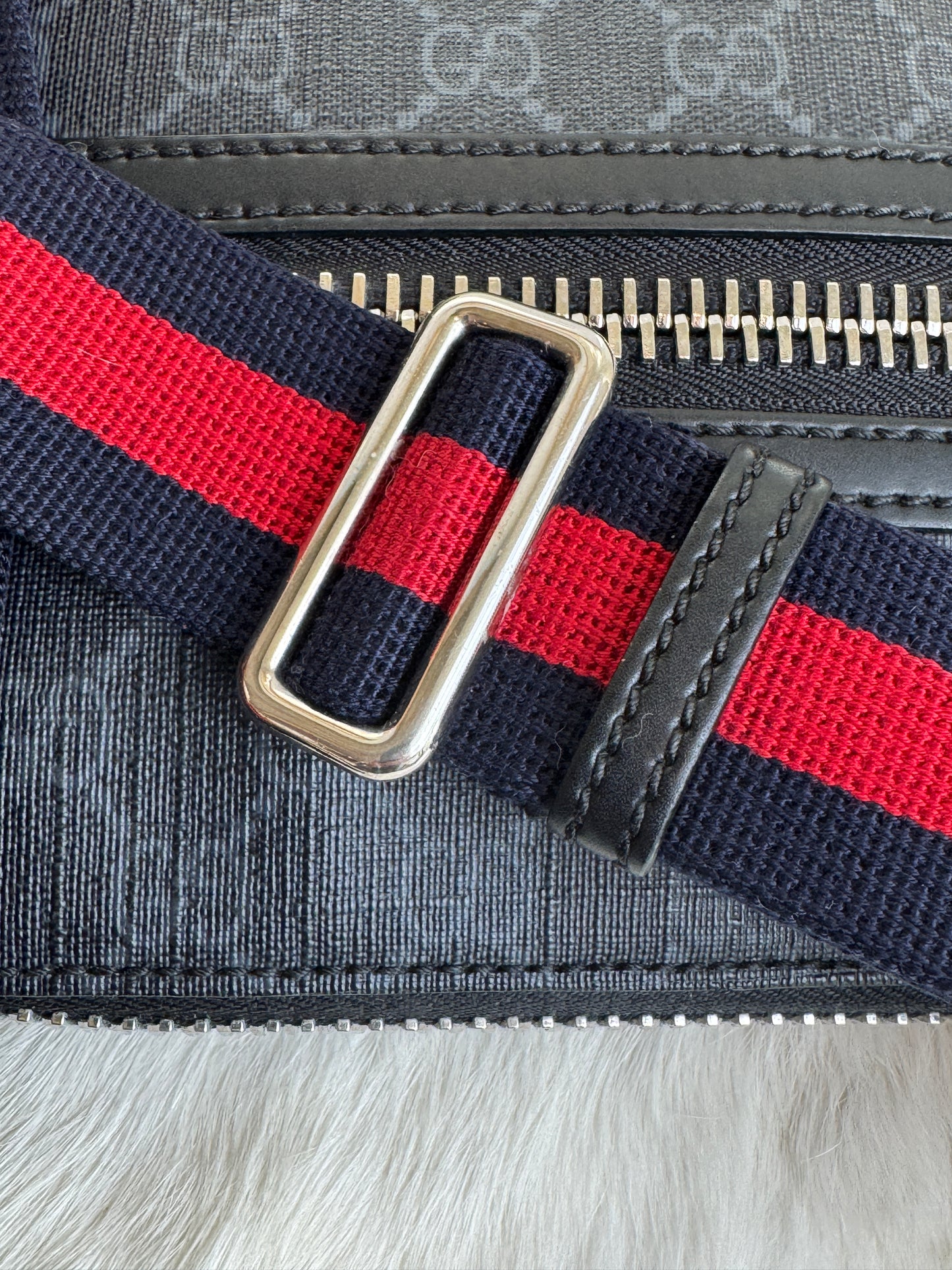 GUCCI Supreme Monogram Web Small Flat Messenger Bag Black